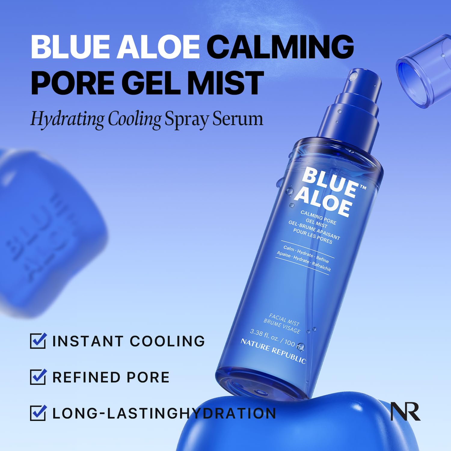 Nature Republic Blue Aloe Calming Pore Gel Mist | Cooling & Soothing Spray Serum, Deep Hydration