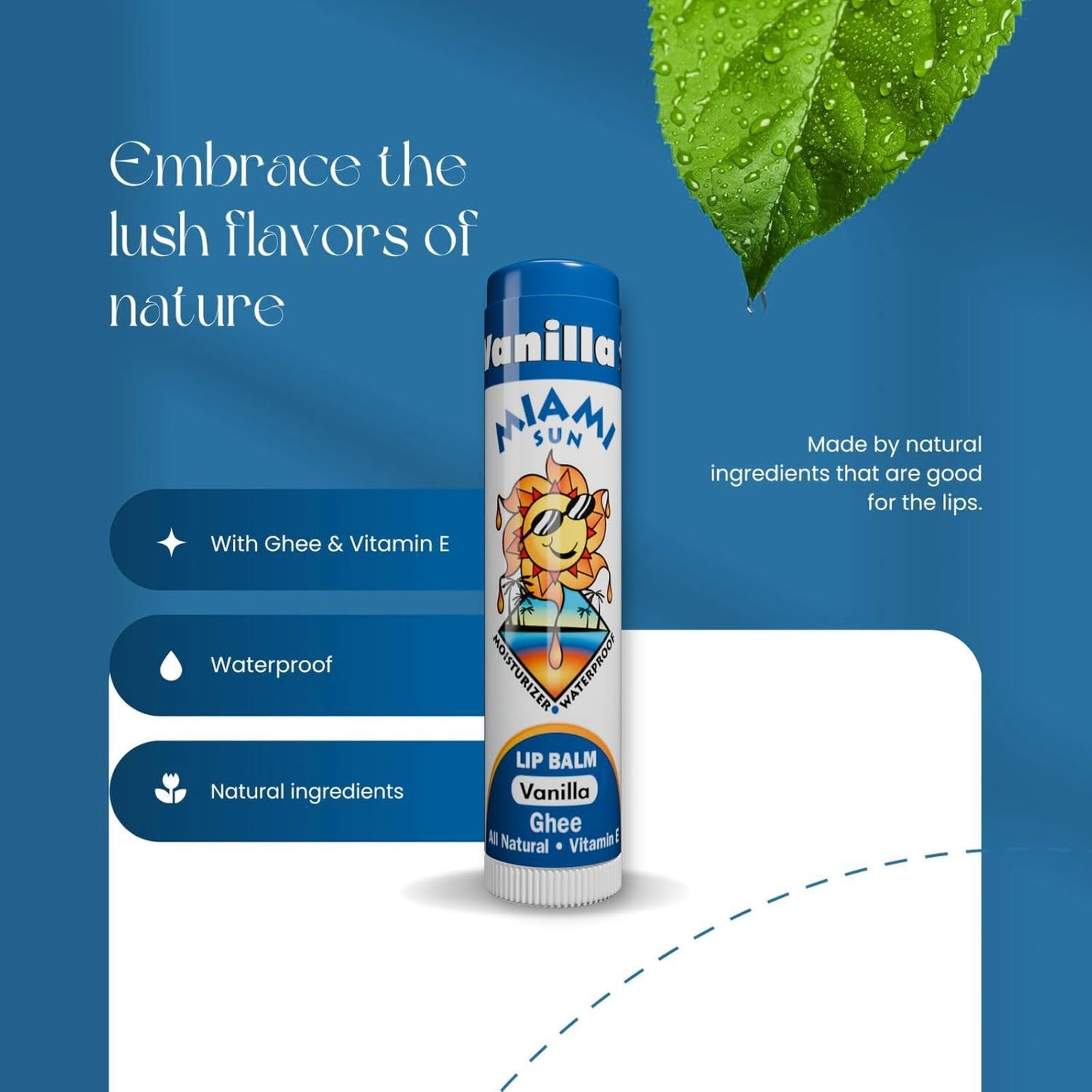 Miami Sun Natural Ghee Lip Balm, Hydrating Lip Treatment with Shea Butter & Beeswax, Organic & Non-Toxic, Best for Dry, Chapped Lips - Moisturizing, Healing, Chemical-Free Care (4 Gift Pack, Variety)