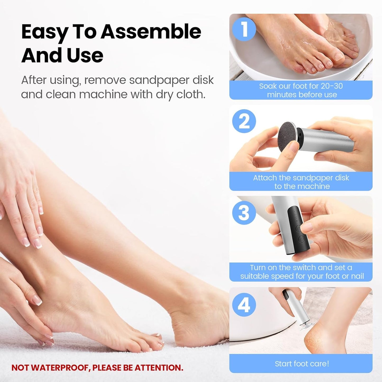 Electric Foot Callus Remover, 2 in 1 | 6 Speed Adjustable Foot File Nail Grinder with Sandpaper Disks, Professional Sander Pedicure Tool for Feet Dead Skin, Self Care Gifts for Women Mom Lover Friends