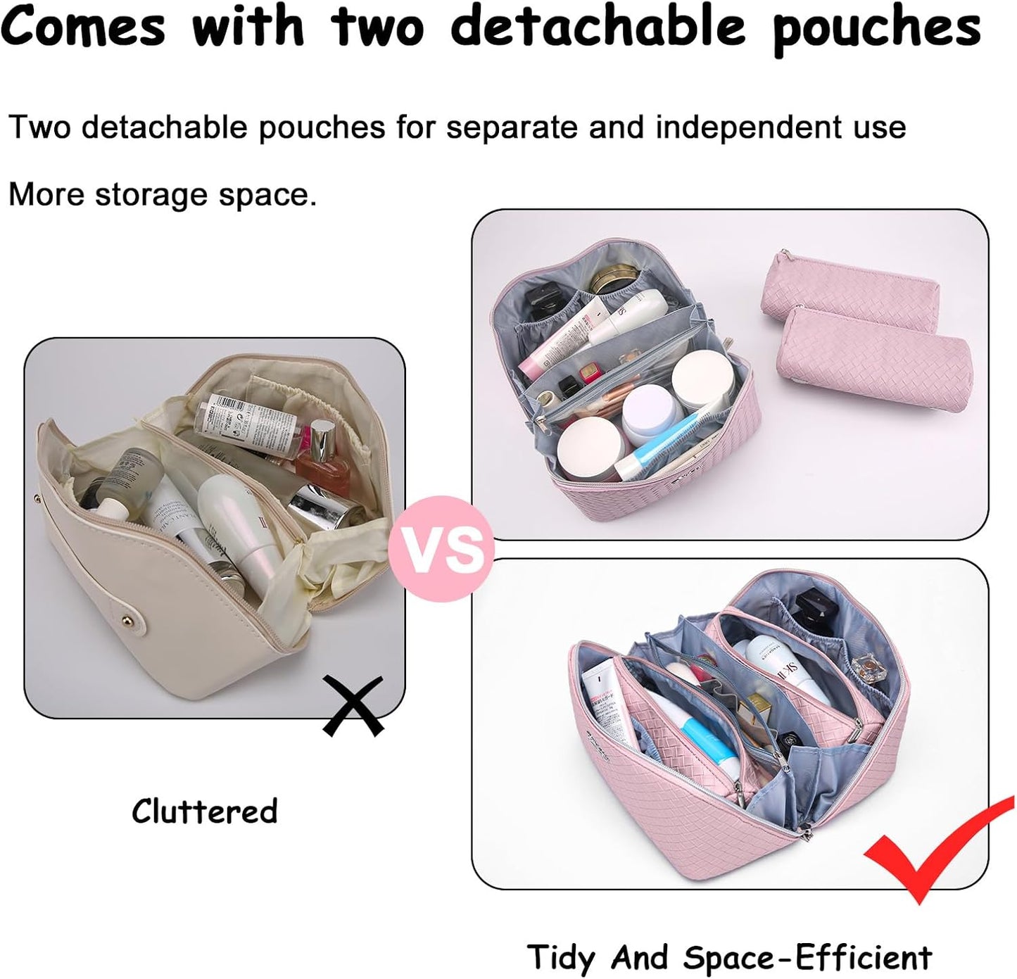 BOYATU Travel Makeup Bags for Women: Large Cosmetic Bag Waterproof - Vegan Leather Make up Bags Set of 3 - Portable Toiletry Organizer (L09 Violet)