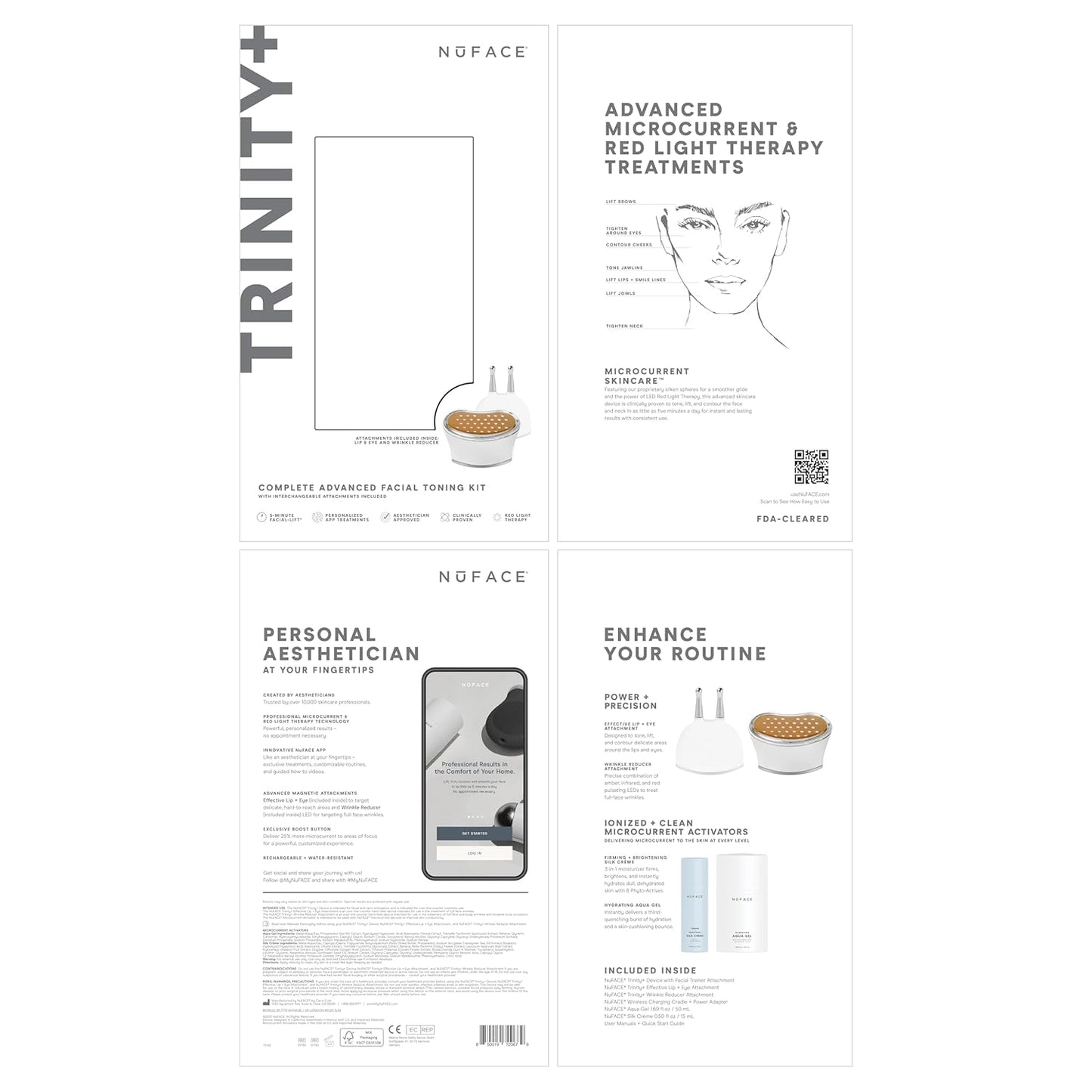 NuFACE TRINITY+ Microcurrent Facial Device, Wrinkle Reducer + Effective Lip & Eye Attachment - FDA Cleared Face Toning Device for Targeted Treatment + Microcurrent Gel Activator & Silk Creme