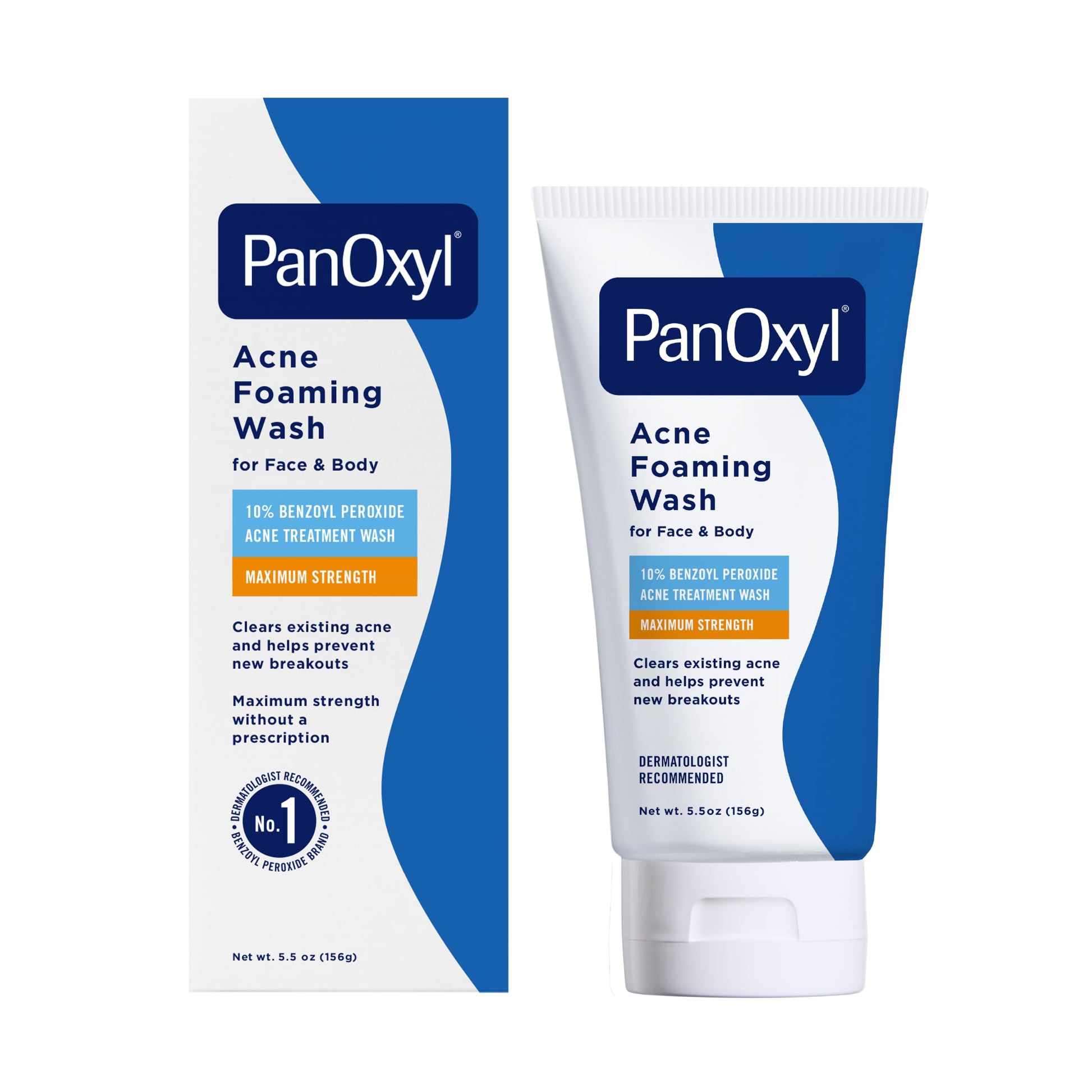 PanOxyl 10% Benzoyl Peroxide Acne Foaming Wash, Maximum Strength, Daily Acne-Fighting Face and Body