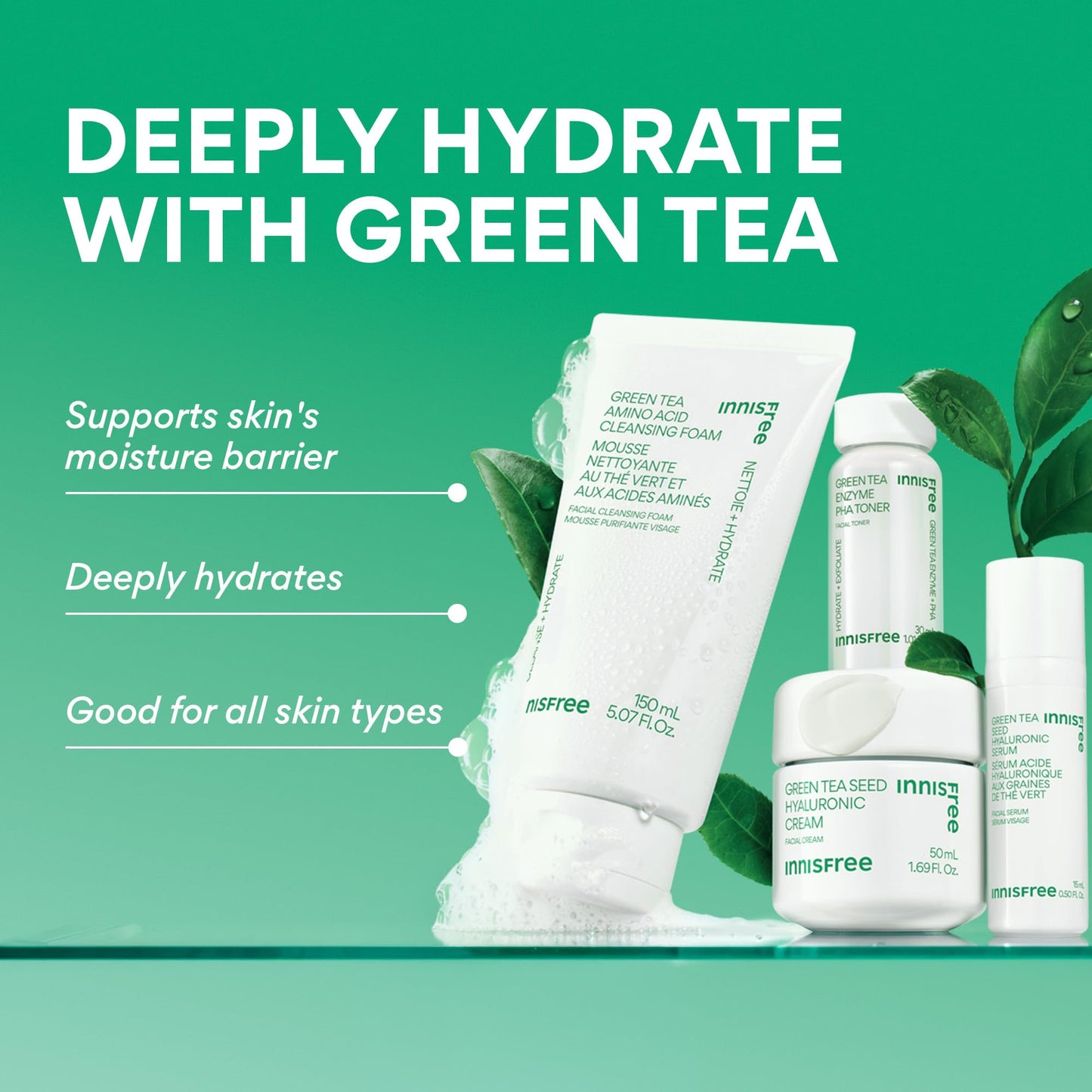 innisfree Hydration Heroes Set with Green Tea, Korean Skincare Kit Featuring Moisturizing Serum