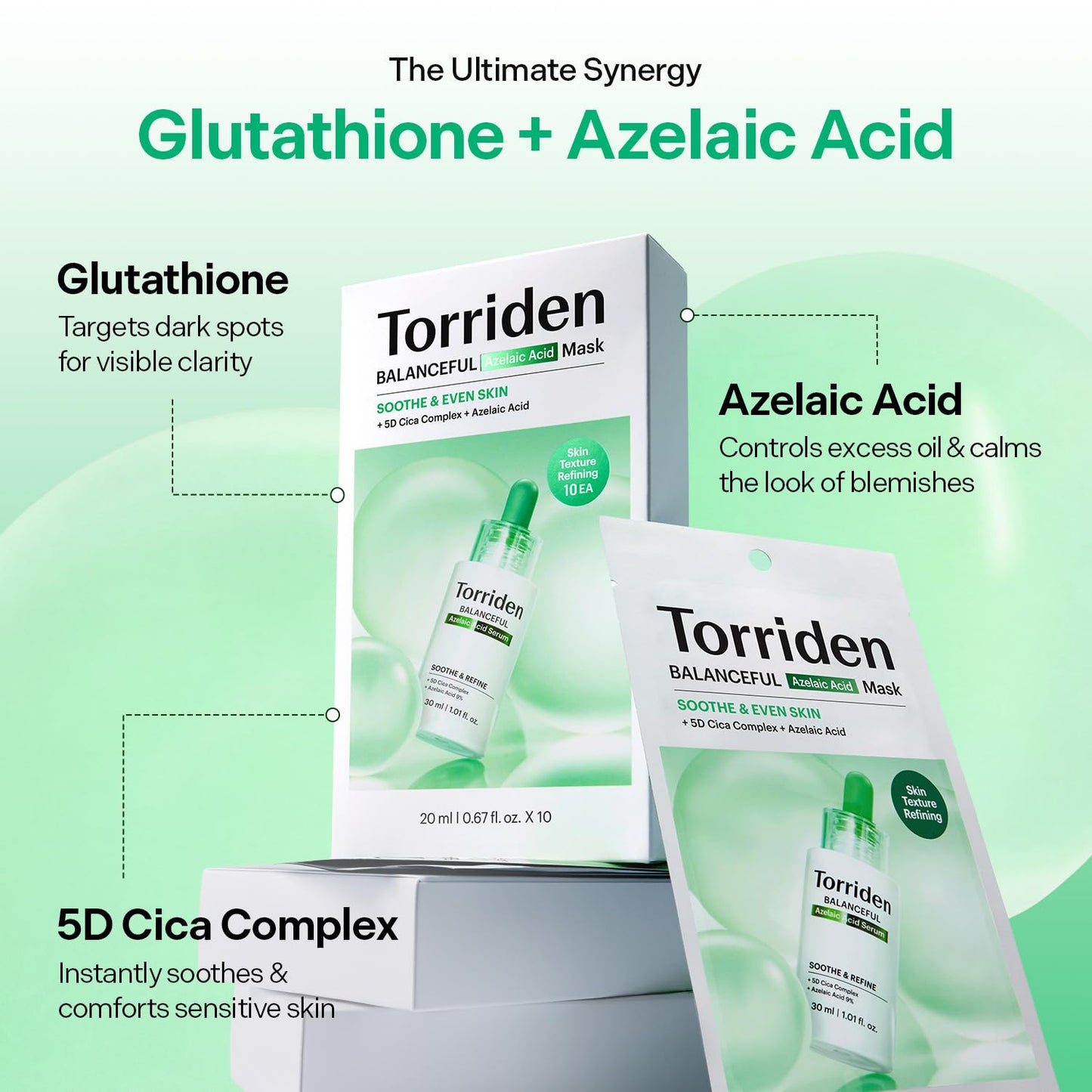 Torriden BALANCEFUL Azelaic Acid Mask (10 Sheets) | Soothing with 5D Cica & Glutathione for