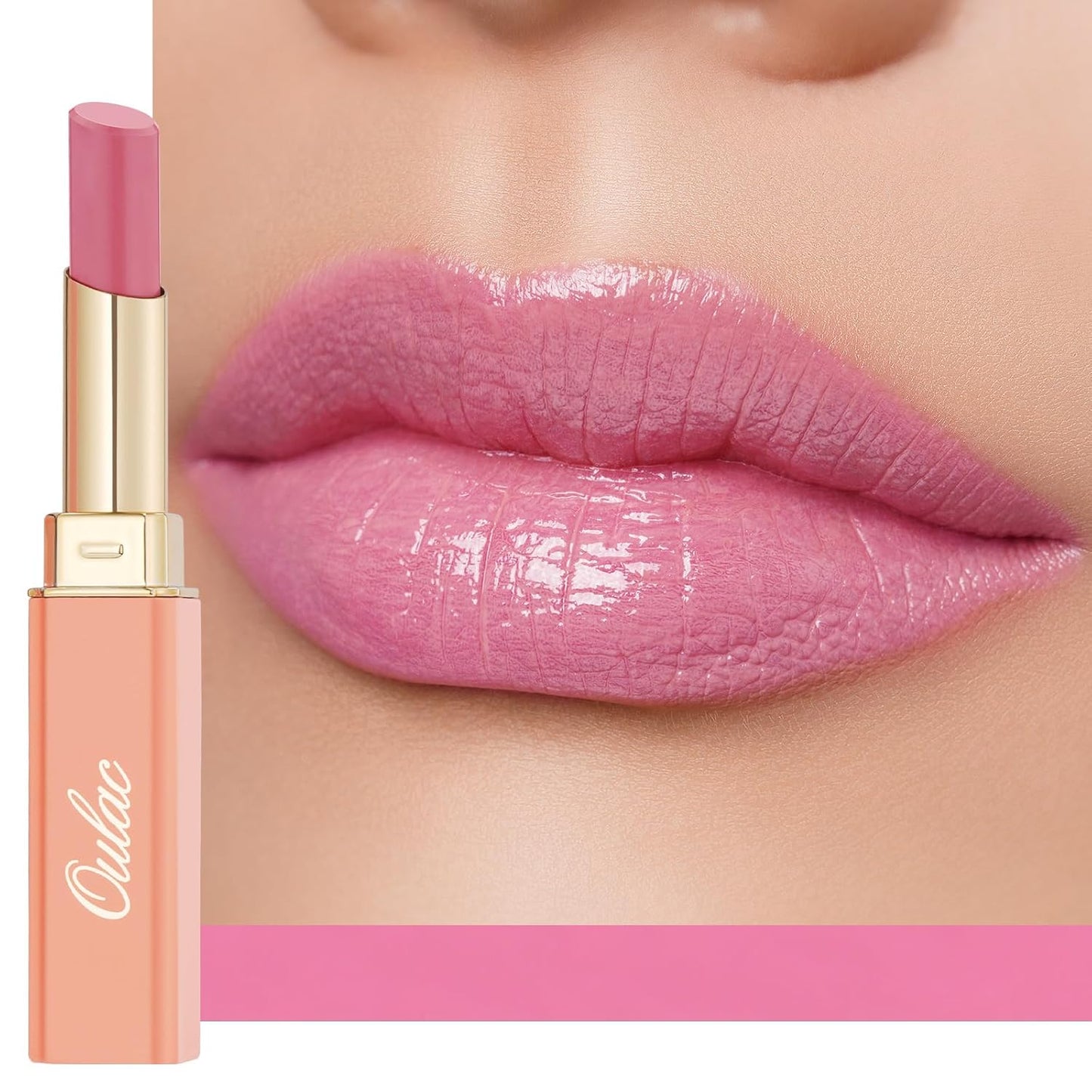 Oulac Warm Pink Shine Lipstick - Moisturizing Lip Stick Glossy Tinted Lip Balm, Sheer Shine Juicy Finish, Lightweight and Hydrating Formula for Dry Lip Care, Vegan 2.2g/0.07oz (07)