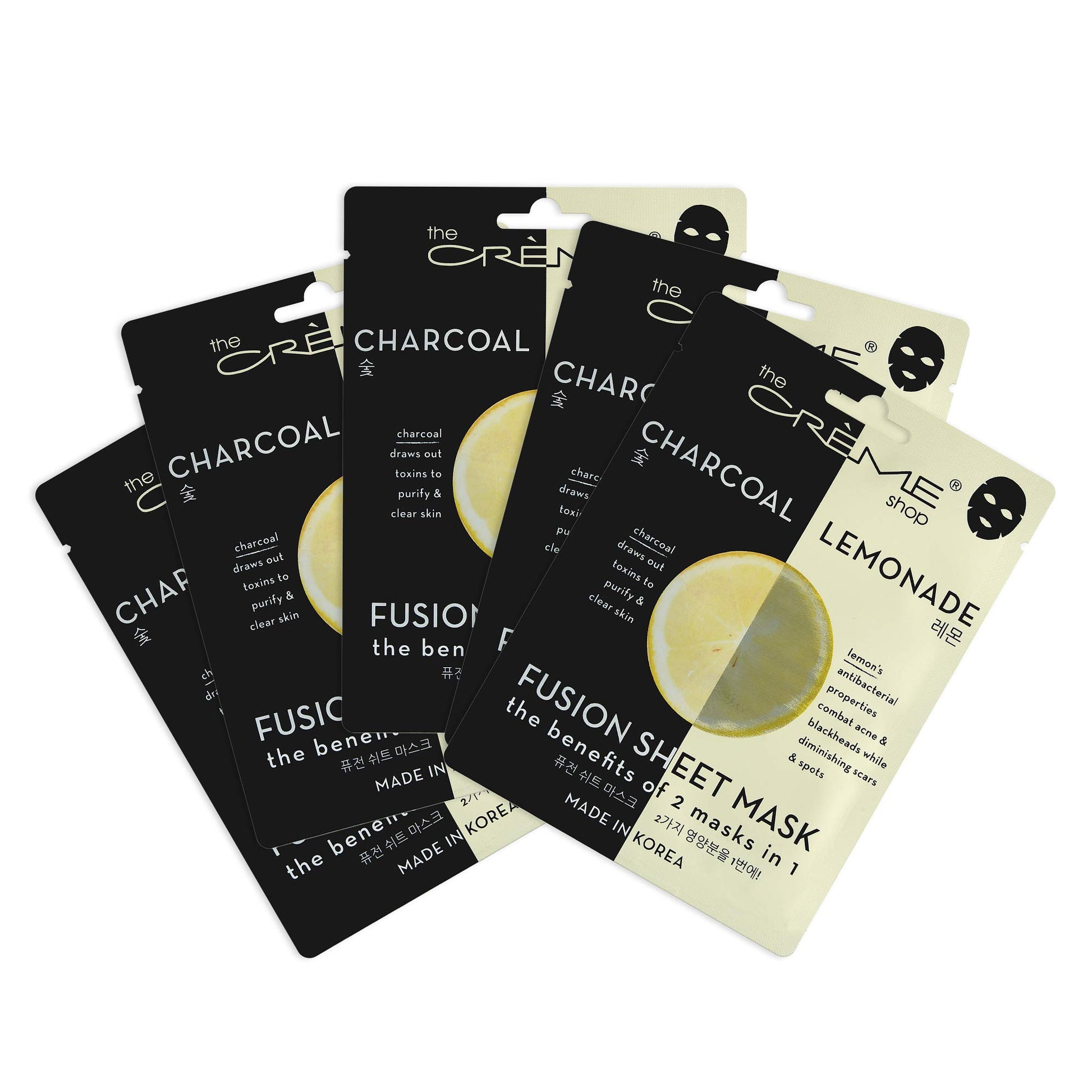 The Crème Shop Fusion Essence Sheet Masks (Charcoal & Lemon/Set of 5)