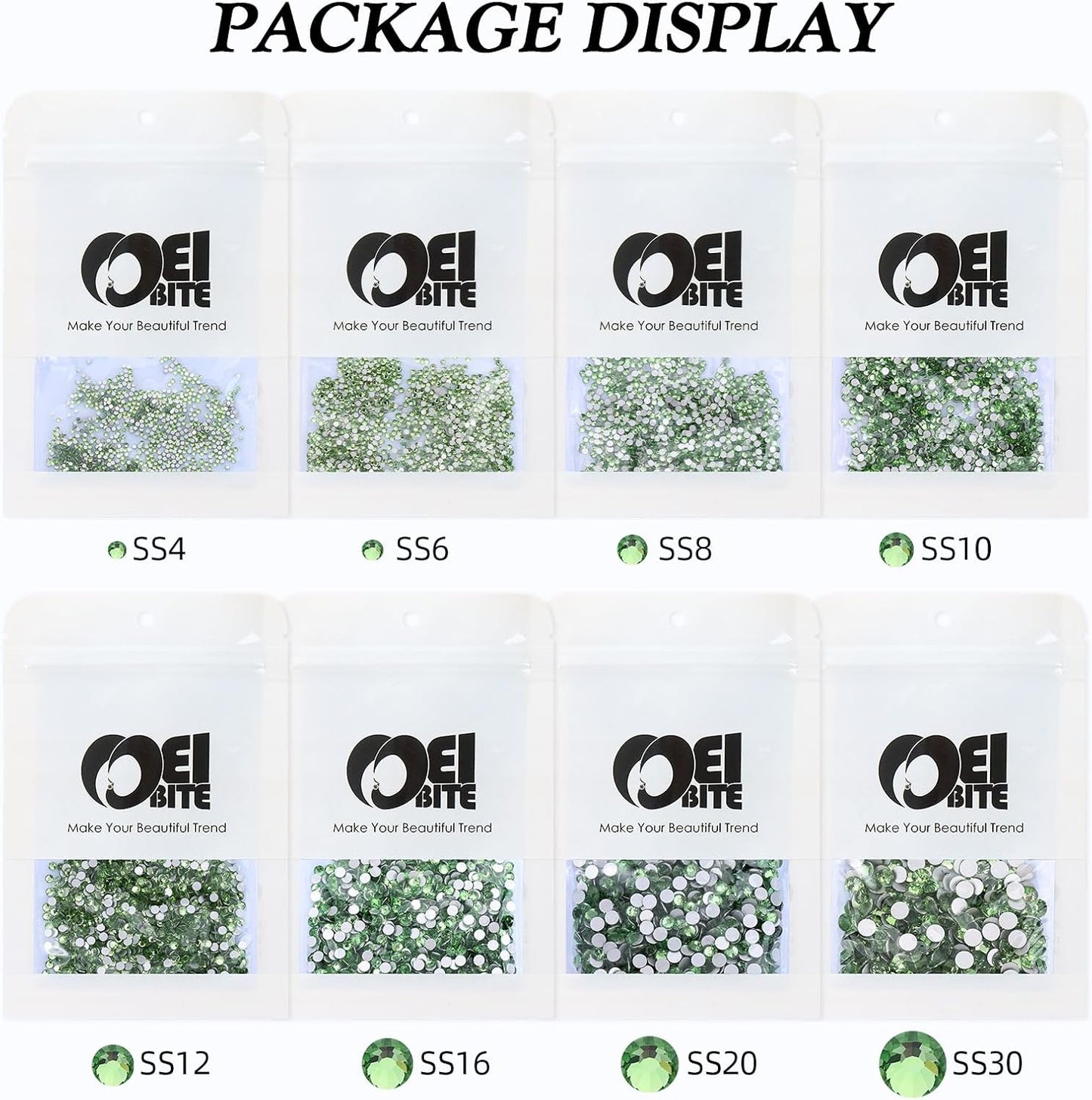 Light Green Flatback Rhinestones, Glass Rhinestones for Nail Art and Craft, Glue Fix, Loose Crystal Gemstones(Lt.Green, SS20, 1440pcs, 4.6-4.8mm)