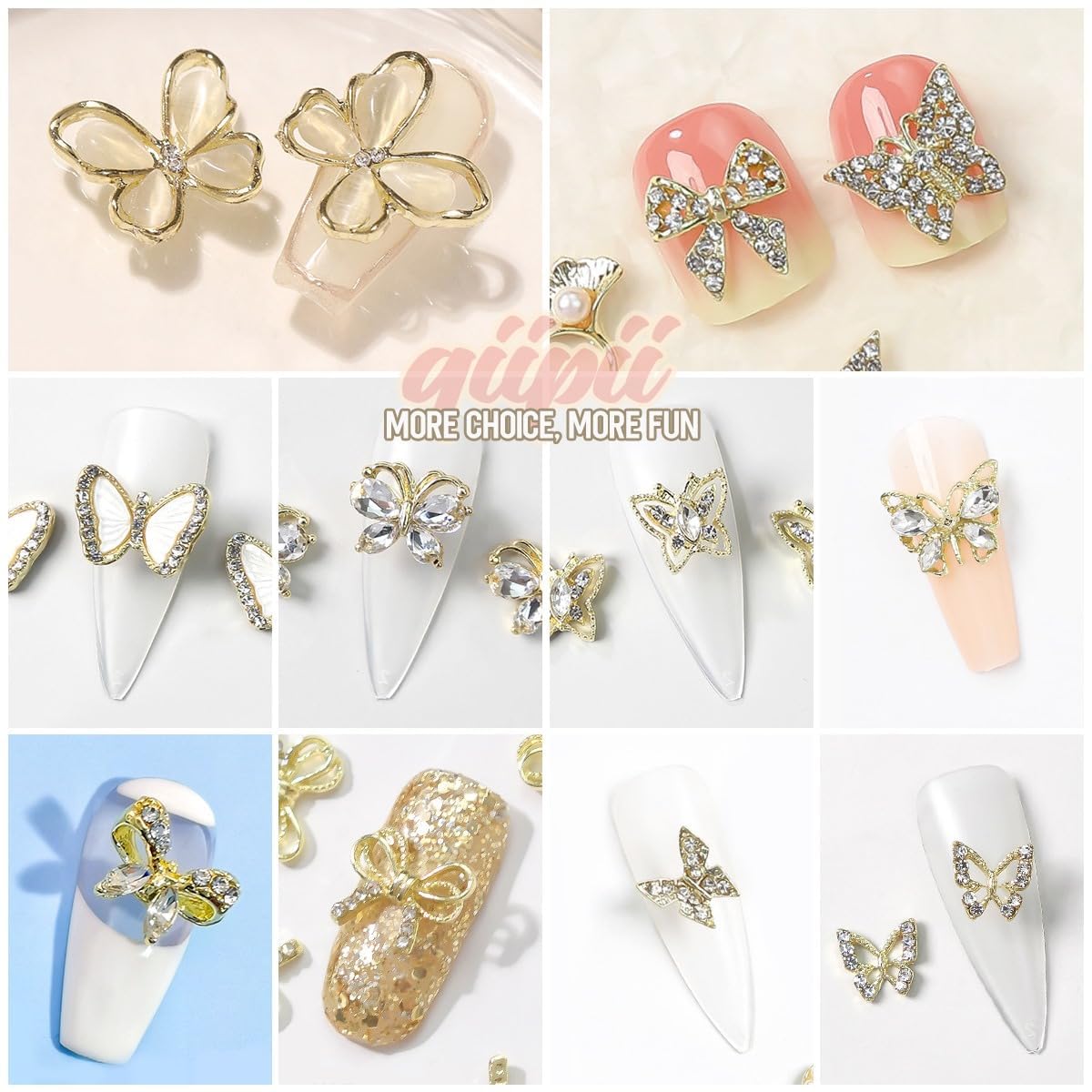 32 Pcs Butterfly Charms Gold Butterflies for Nails - Bow Crystals Diamonds Rhinestones 3D Alloy Luxury Gems - Cute Art Supplies for Acrylic Decoration Crafts DIY