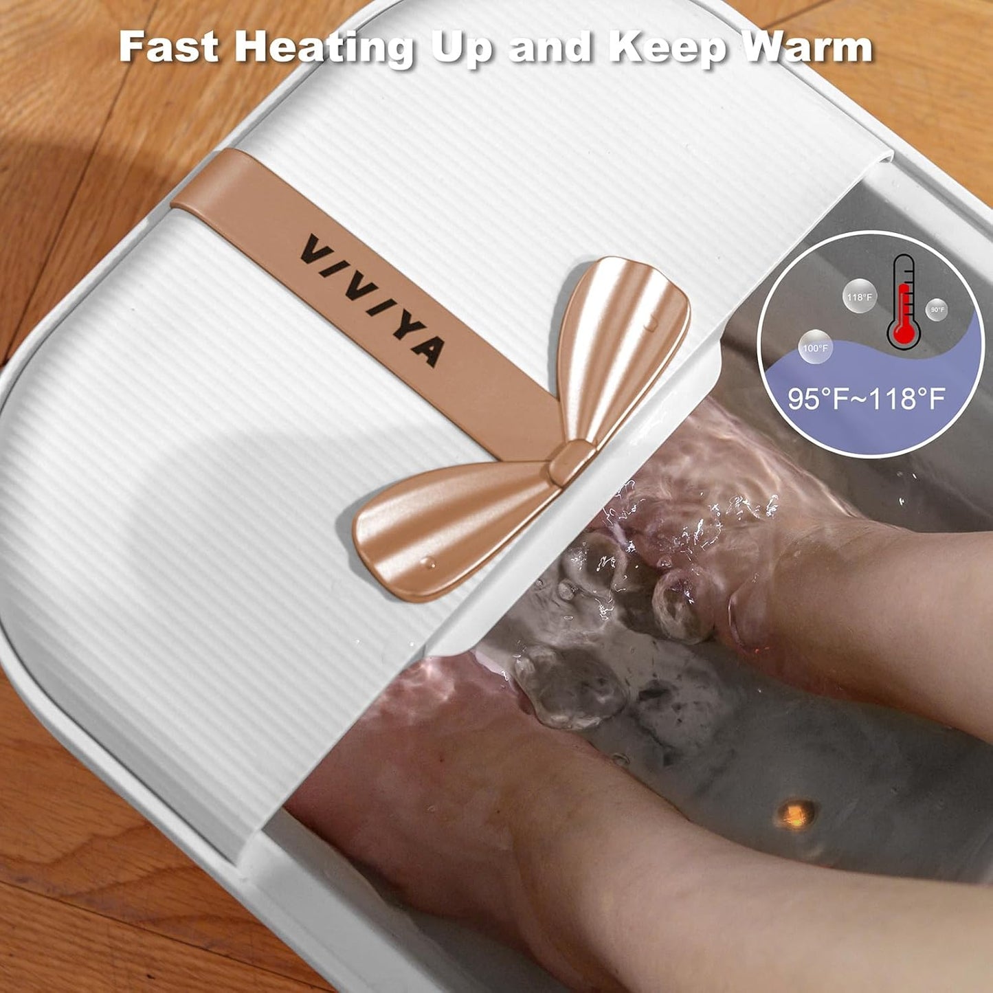 Collapsible Foot Bath Spa with heat and Massage Rollers, Foldable Foot Soak Tub with Bubbles Jets and LED light, Pedicure Foot Spa Massager with Foot Scrubber for Home Use (White)