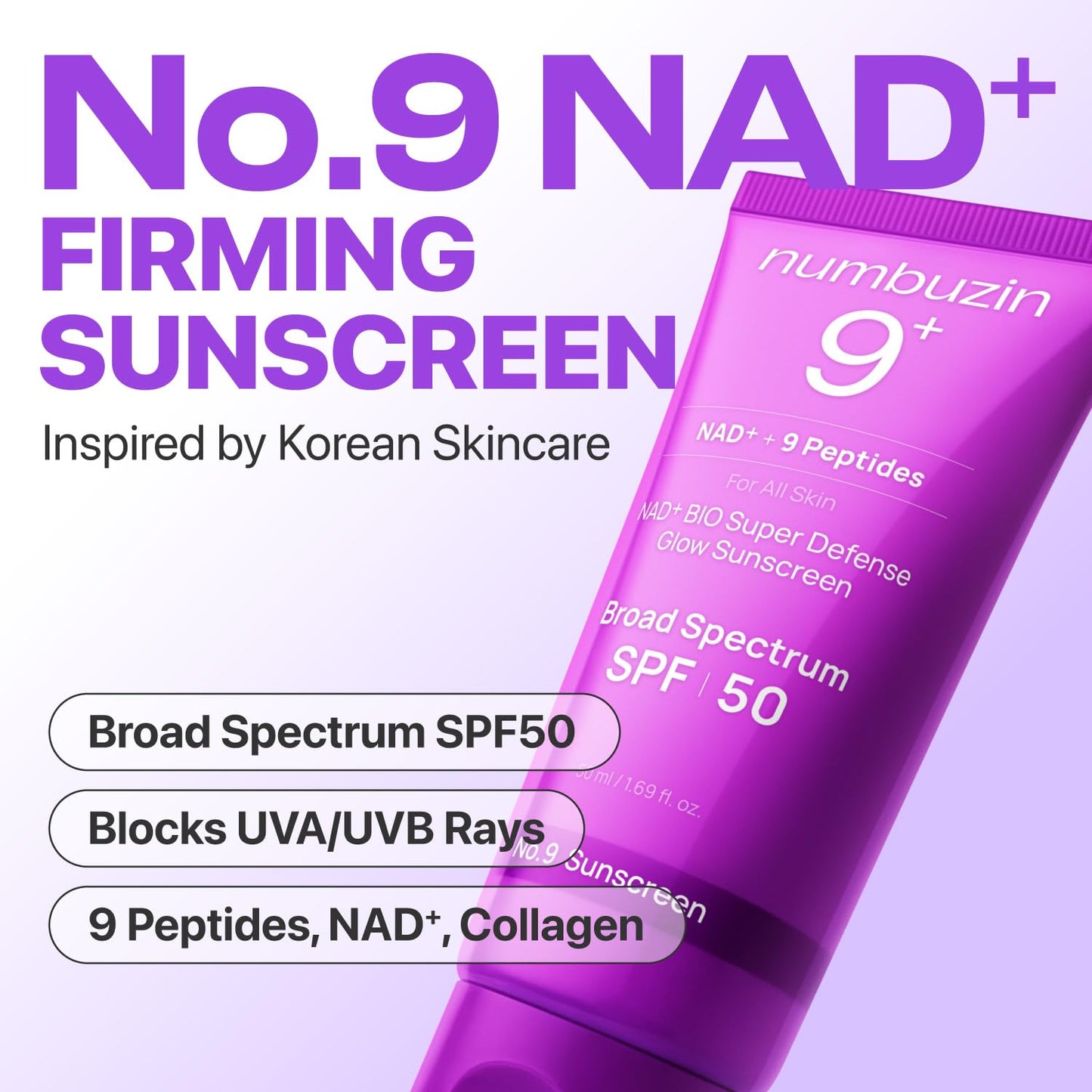 numbuzin No.9 NAD Sunscreen SPF 50 Anti-Aging Korean Sunscreen 1.69 fl oz