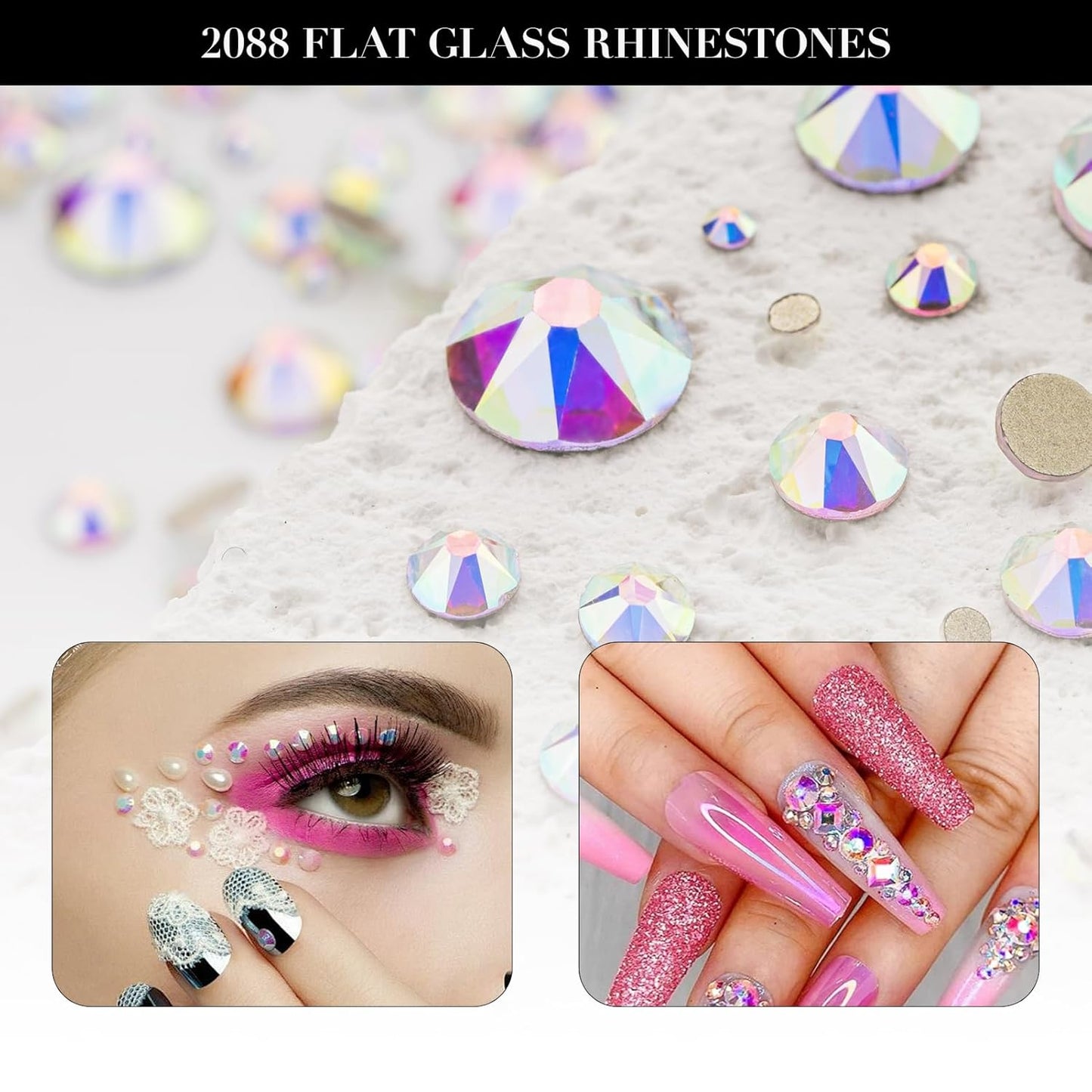 Novani Crystal AB Rhinestones 1440pcs Flat Back Round Rhinestone Style 2088 Sparkly Crystal Gemstones for Nail Art and Crafting SS10,2.7-2.9mm