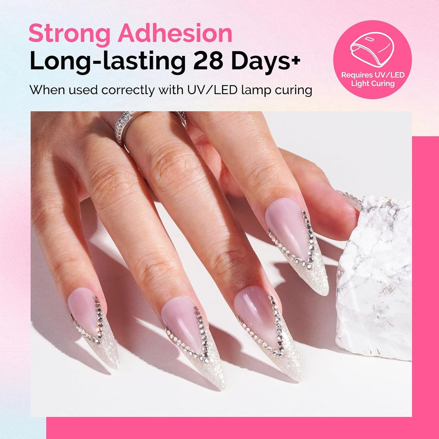 MelodySusie Nail Rhinestone Glue Set, 3D Gel Nail Art Design Strong Adhesive Nail Gem Glue for Nail Charms Gems Jewelry Decoration DIY Manicured at Home Cured Need Beauty Gifts for Women