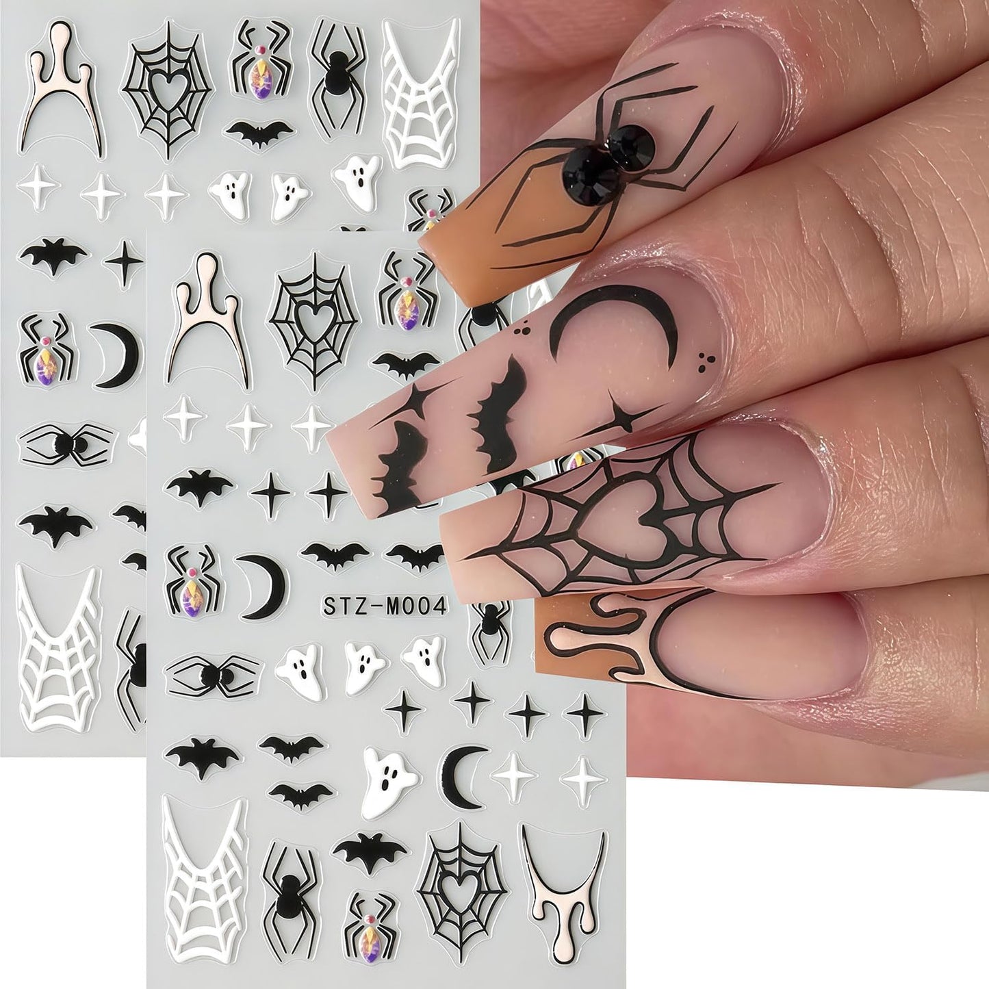 Halloween Nail Stickers 6 Sheets Bat Nail Stickers 3D Self-Adhesive Blood Spider Web Heart Spider Bat Nails Design Ghost Nail Decals Halloween Bats Ghost Sticker for Holiday DIY Manicure Decorate
