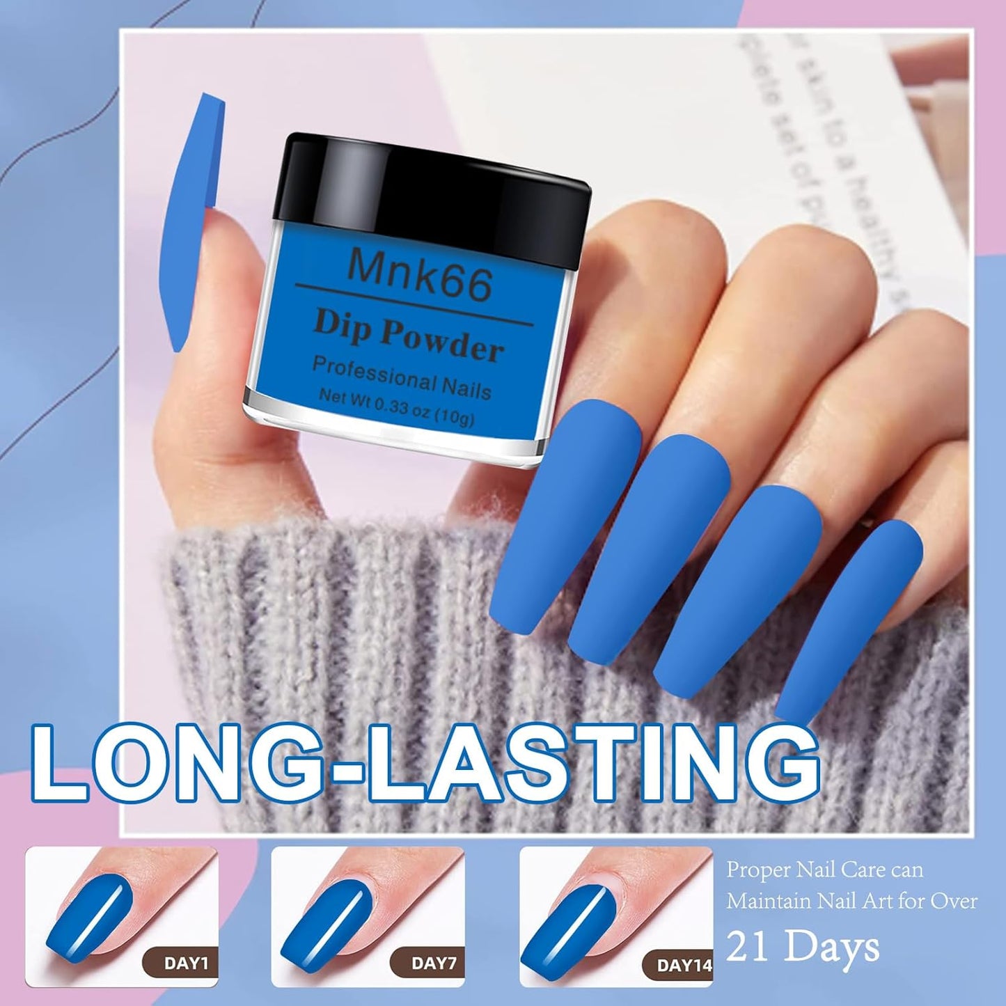 6 Colors Dip Powder Set, Royal Blue Glitter Dipping Powder Color Set, Glossy Nail Art Manicure DIY Salon Home Gift for Ladies,YYSDDPS-03-6pcs