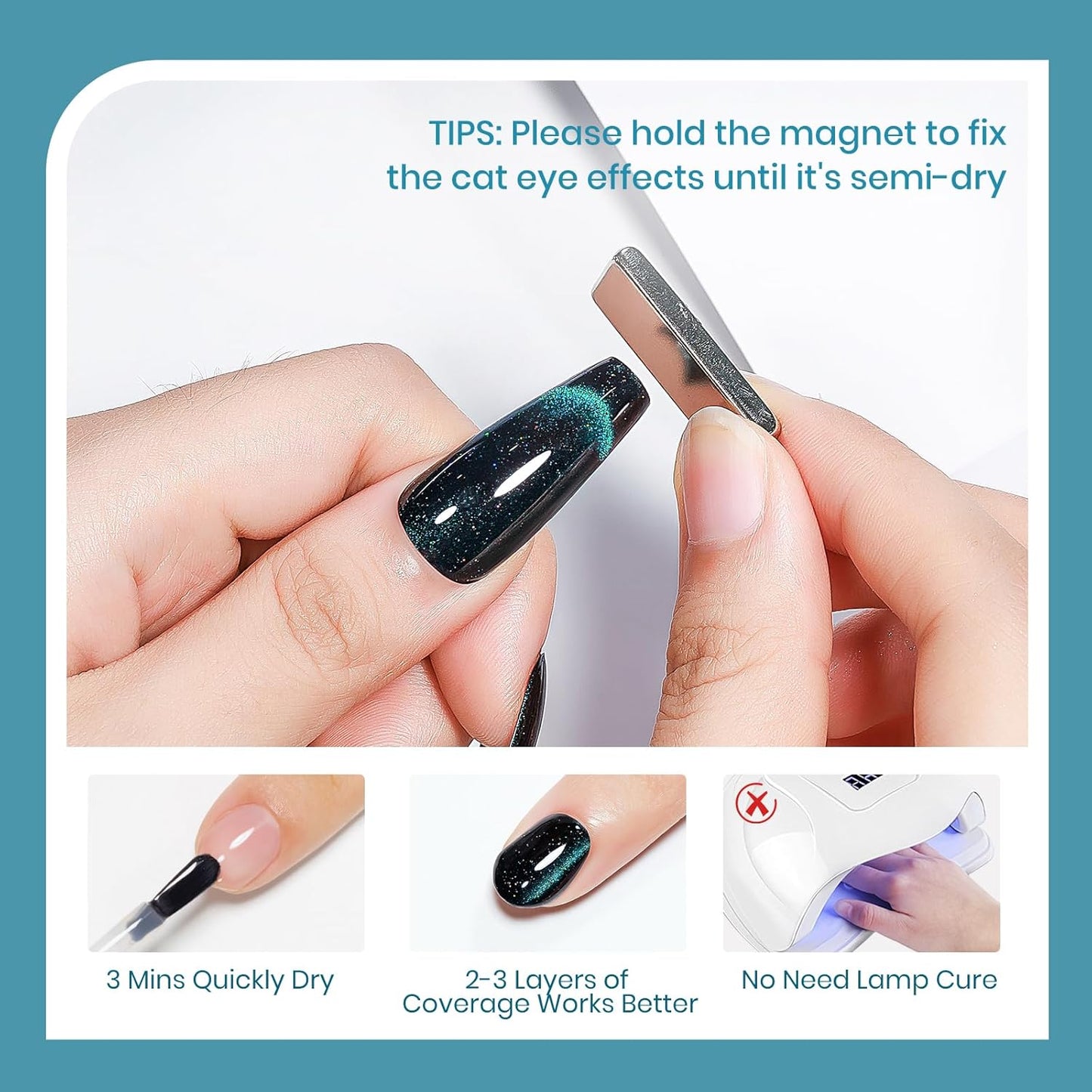 Quick Dry Cat Eye Nail Polish, Cateye Magnetic Nail Polish Non Gel Quick Dry Lacquer DIY Salon at Home Gift For Women Girls 16ml