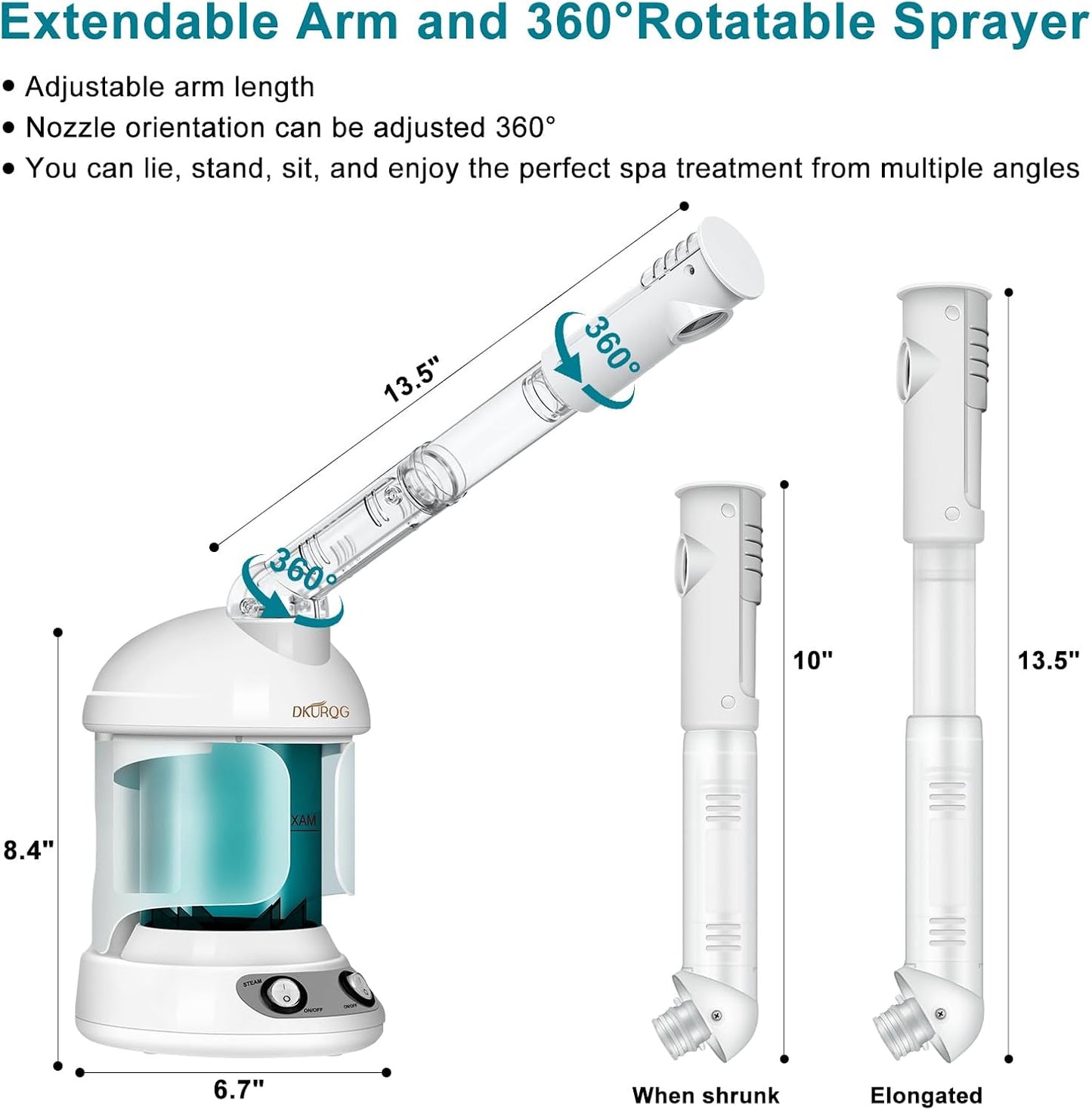 Facial Steamer, Nano Ionic Face Steamer for Facial Deep Cleaning Portable Ozone Steamer with Extendable 360° Rotating Arm, Humidifier for Home Salon Spa or Personal Care (Blue)