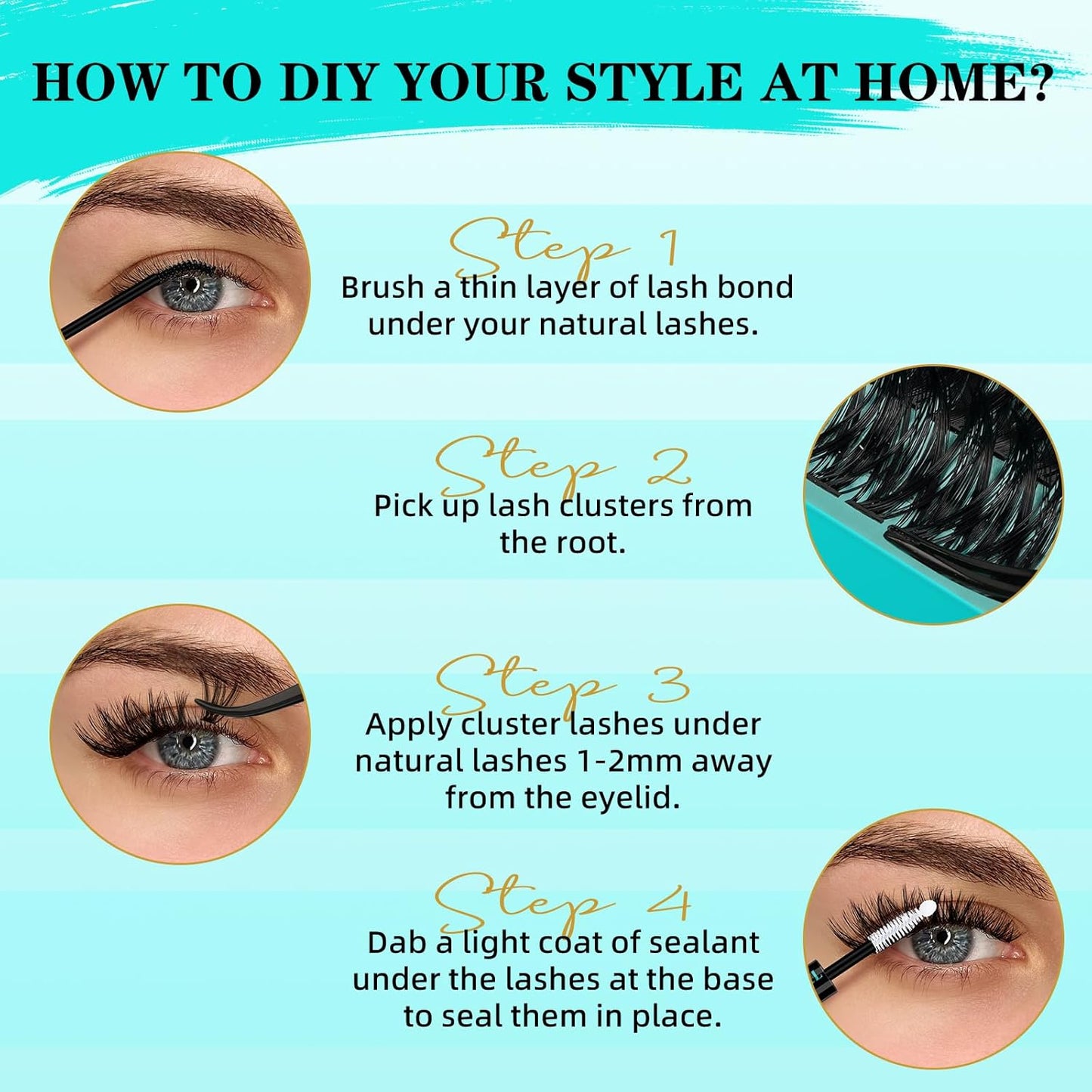 Lash Clusters Kit 240PCS Eyelash Extension Kit D Curl Wispy Clusters Lash DIY Lashes Extensions Kit Natural Individual Lashes Kit with Lash Bond and Seal Eyelash Tweezer(50D,D-Mix9-16mm)