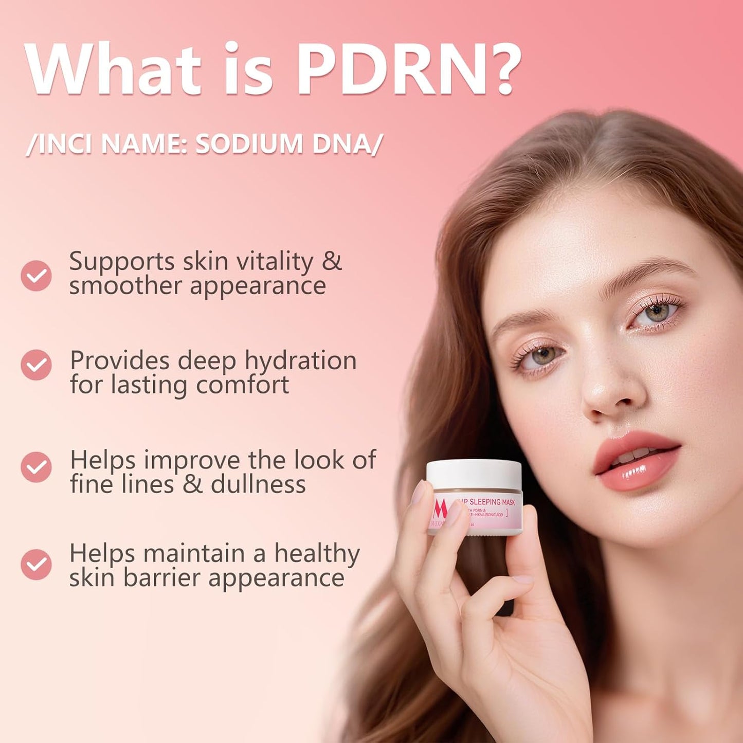 PDRN Lip Sleeping Mask, Salmon PDRN, 3 Hyaluronic Acid, Coconut Oil & Antioxidants, Softer Lips, Long-lasting Moisture, Lip Mask Overnight for Exfoliating & Dry Lips, Korean Skincare 0.71oz