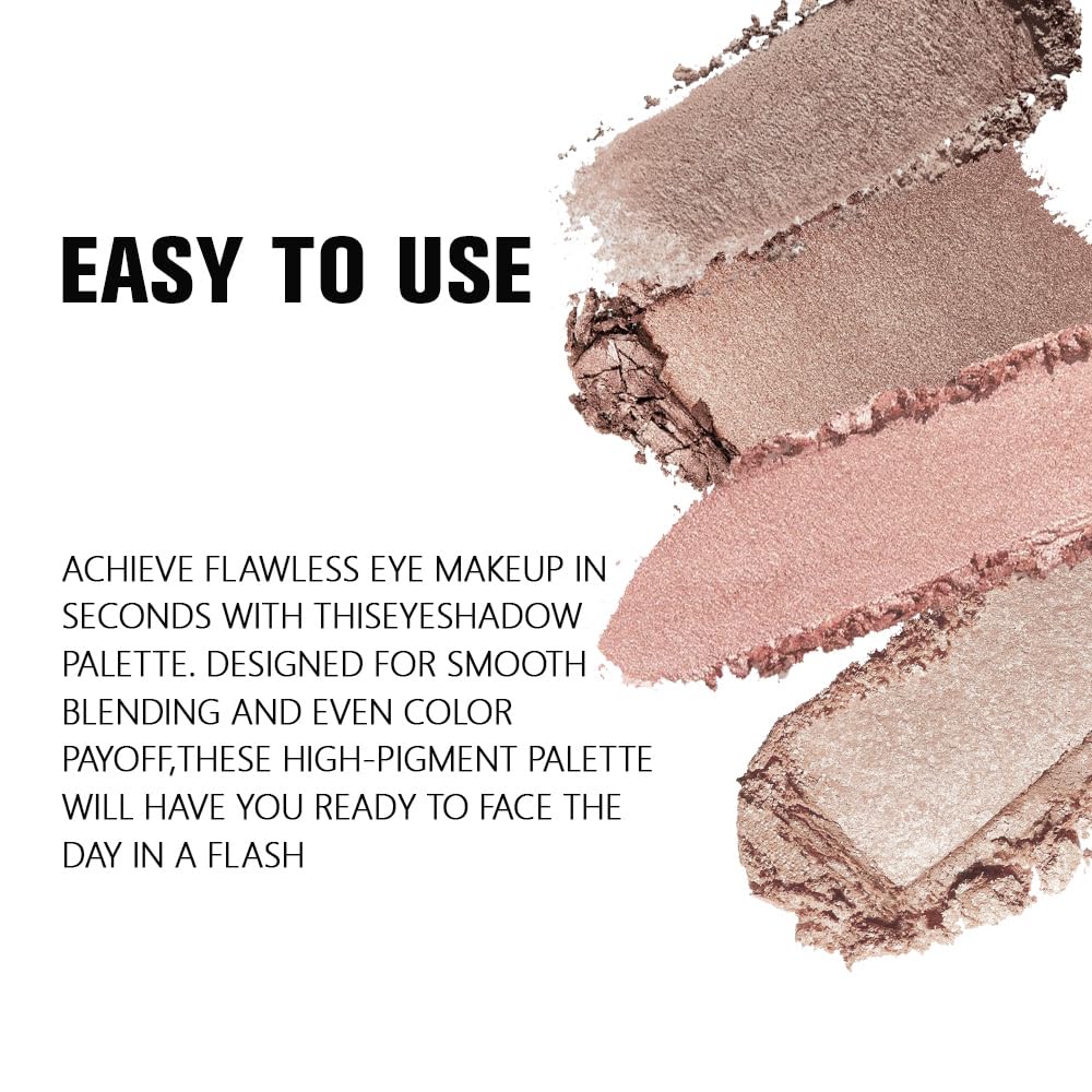 Kaely Powder Eyeshadow Quad, Sheerly Nude Glitter Eyeshadow Palette Makeup, Neutral Eye Shadow Palette for Older Women Pigmented Waterproof, sombras para ojos, Blendable, Cruelty-free, 09