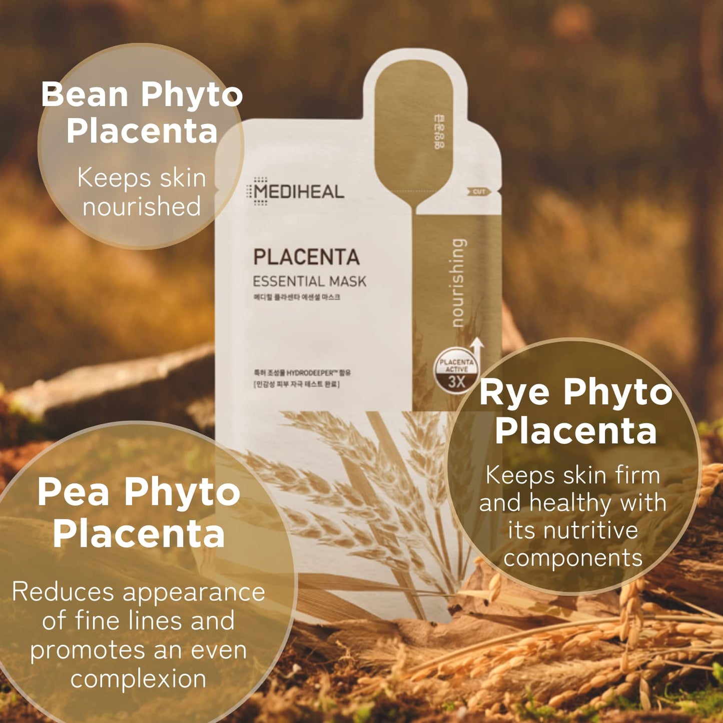 Mediheal Best Korean Sheet Mask - Placenta Essential Face Mask 10 Sheets For Anti-aging, Korean