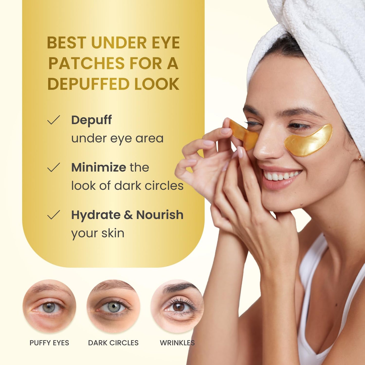 PLANTIFIQUE Gold Eye Patches for Puffy Eyes | 20 Pairs | Gifts | Under Eye Masks for Dark Circles | Puffiness Eye Gels | Eye Mask Skincare