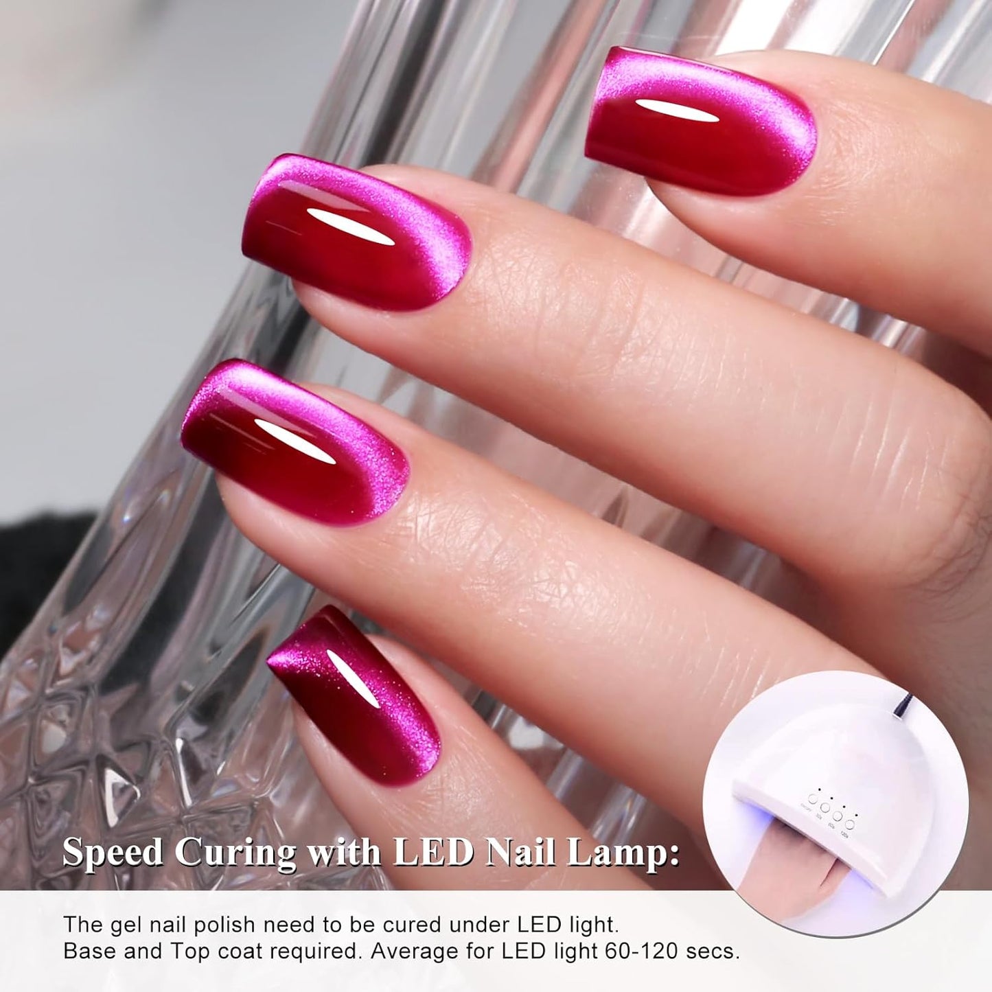 Imtiti Hot Pink Cat Eye Gel Nail Polish, Moonlight Rose Pink Holographic Cat Eyes Glitter Magnetic UV Soak Off Gel Polish with Magnetic Stick 1Pcs (0.34 Fl Oz-945)