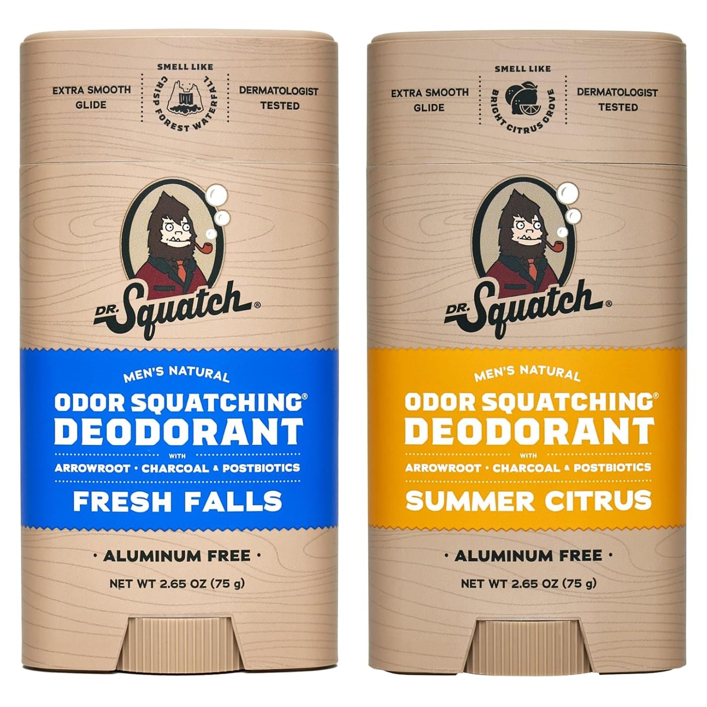 Dr. Squatch Natural Deodorant for Men - Odor-Squatching Aluminum Free - Fresh Falls & Summer Citrus (2.65 oz, 2-Pack)