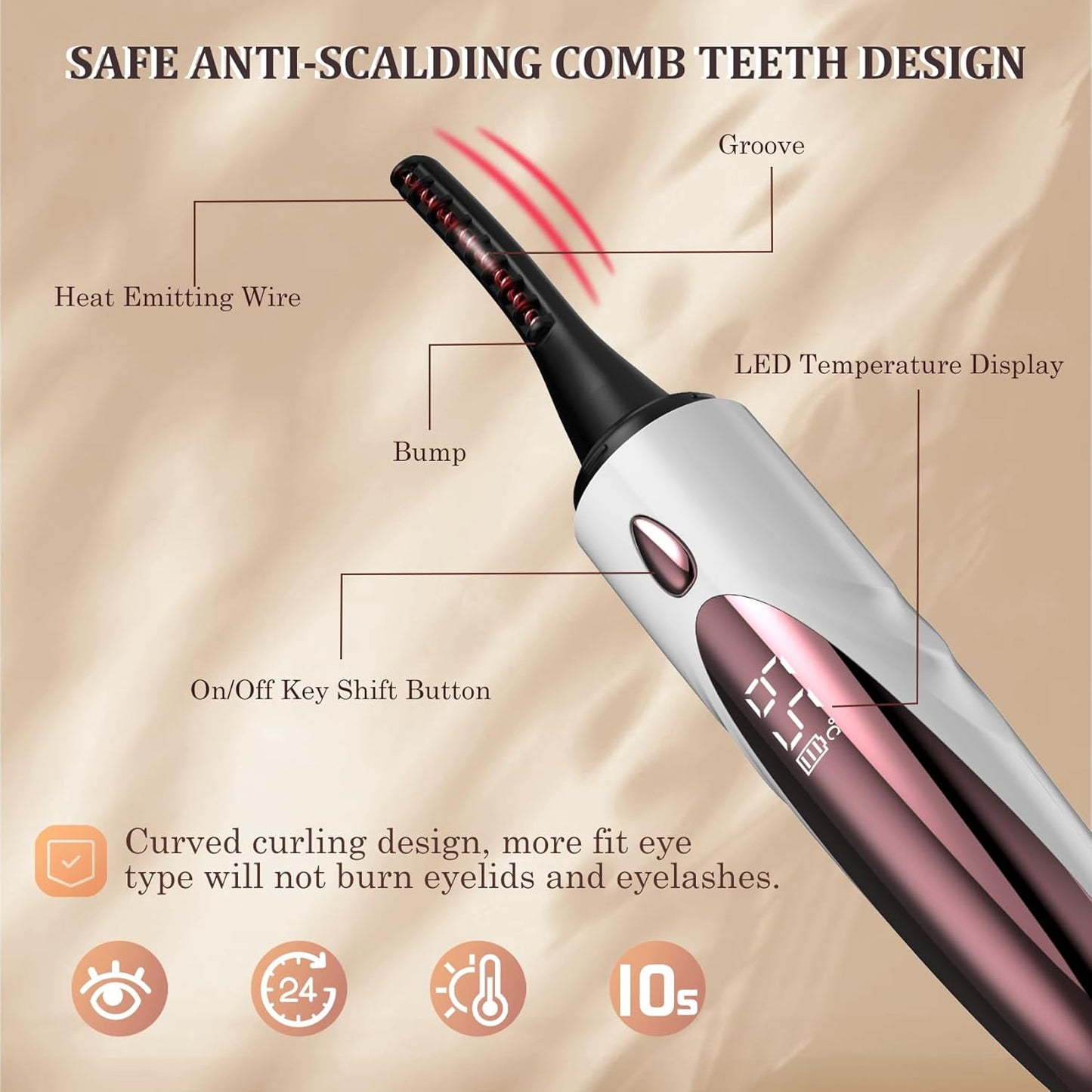 Heated Eyelash Curlers - Fast Heat up Within 10s, Electric Eyelash Curler with 4 Heating Modes, Rechargeable Electric Eyelash Curler, Heated Lash Curler for Makeup Tools with LED Display (White)