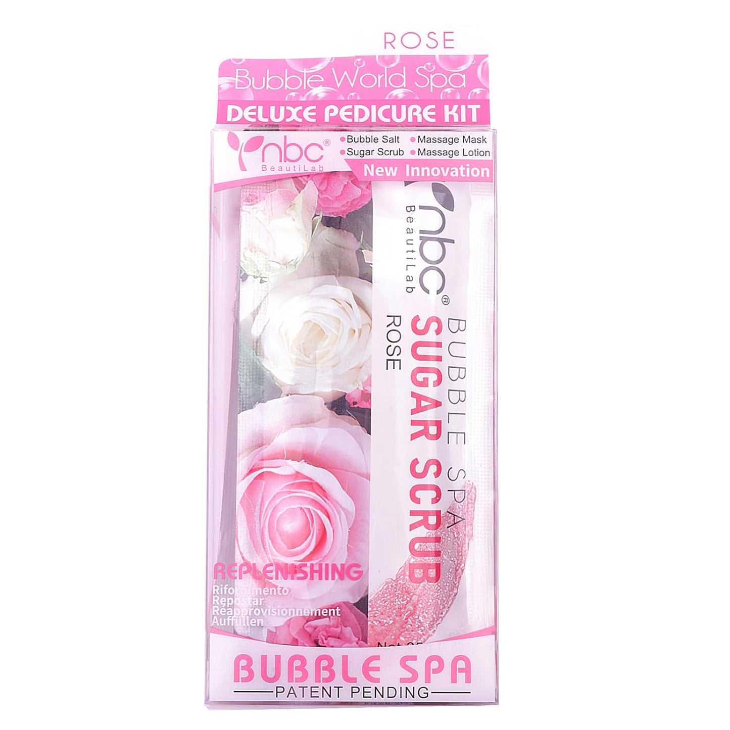 Pedicure Kit Foot Soak Set: Bubble Salt, Sugar Scrub, Massage Mask, Massage Lotion in a Box, 4 Step Foot Spa Kit for Dry Feet and Tired Feet（1 Set Rose