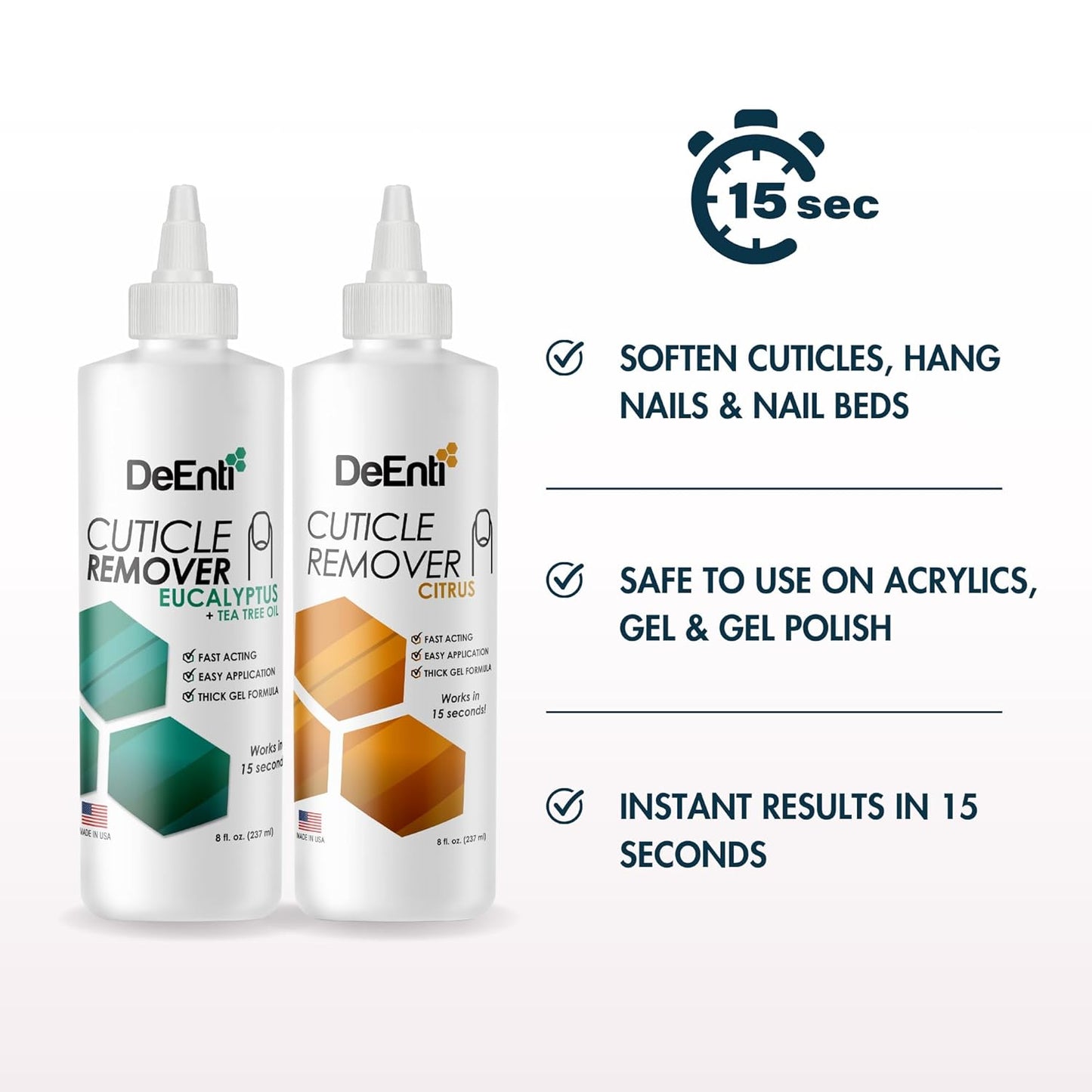 DeEnti Instant Cuticle Remover Gel, Professional Cuticle Softener with Instant 15-Second Removal, 8oz Bottle for Hand, Foot & Nail Care, Salon Quality Manicure & Pedicure Supplies