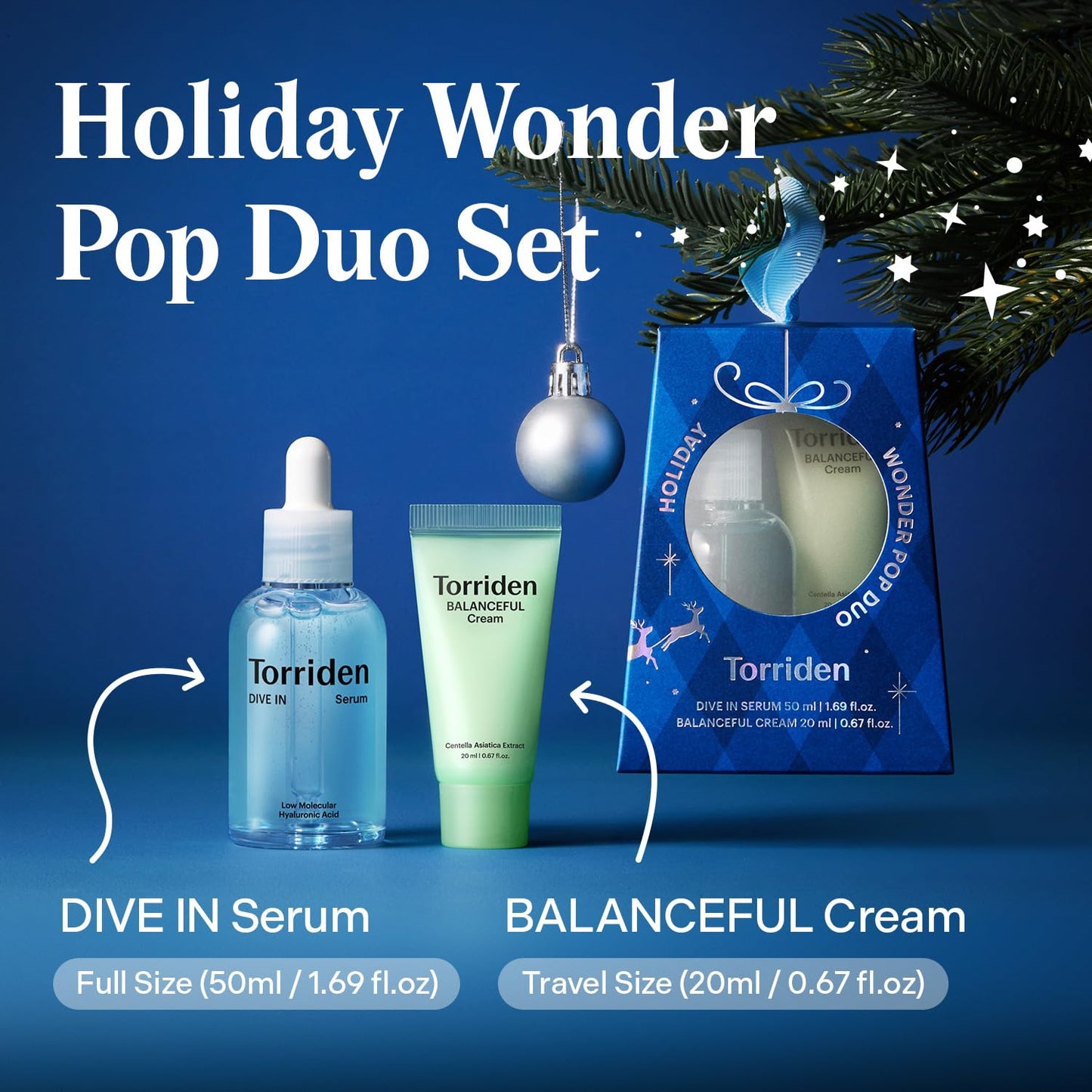 Torriden Holiday Wonder Pop Duo Gift Set (Blue) | DIVE IN Hyaluronic Serum + BALANCEFUL Cica Cream