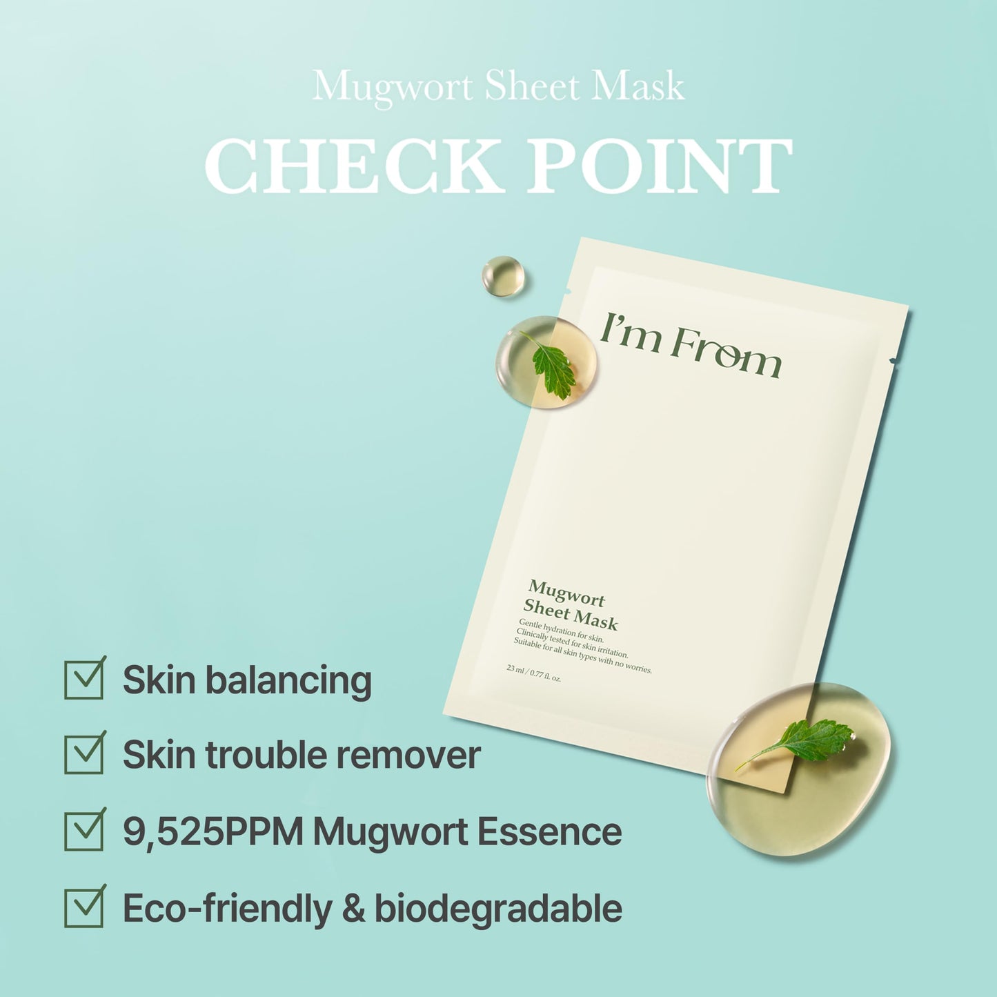 I'm from Mugwort Sheet Mask, Calming & Cooling Vegan Face Mask with Mugwort Extract, Soothing Care