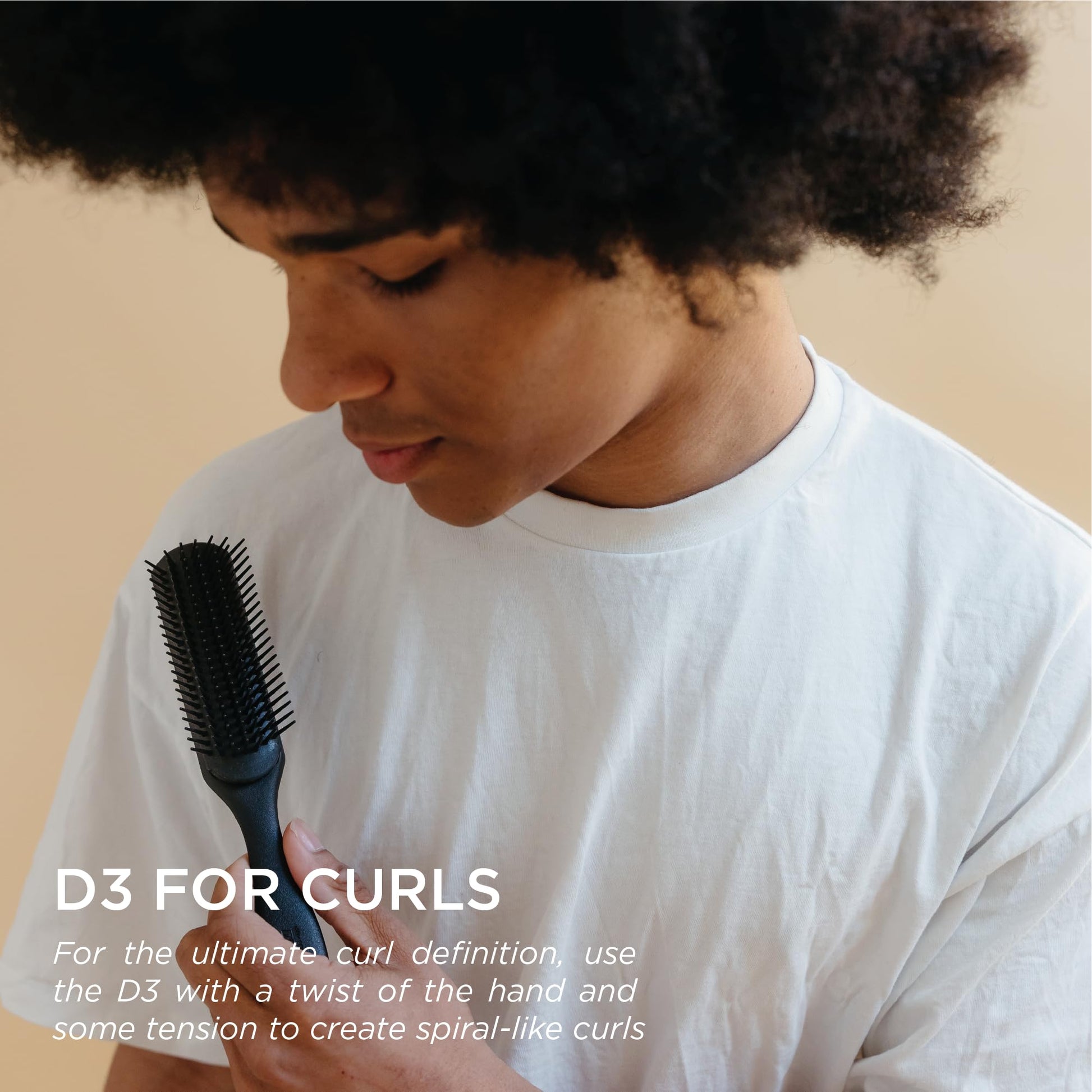 Jack Dean by Denman Curly Hair Brush D3 (All Black) 7 Row Styling Brush for Detangling, Separating