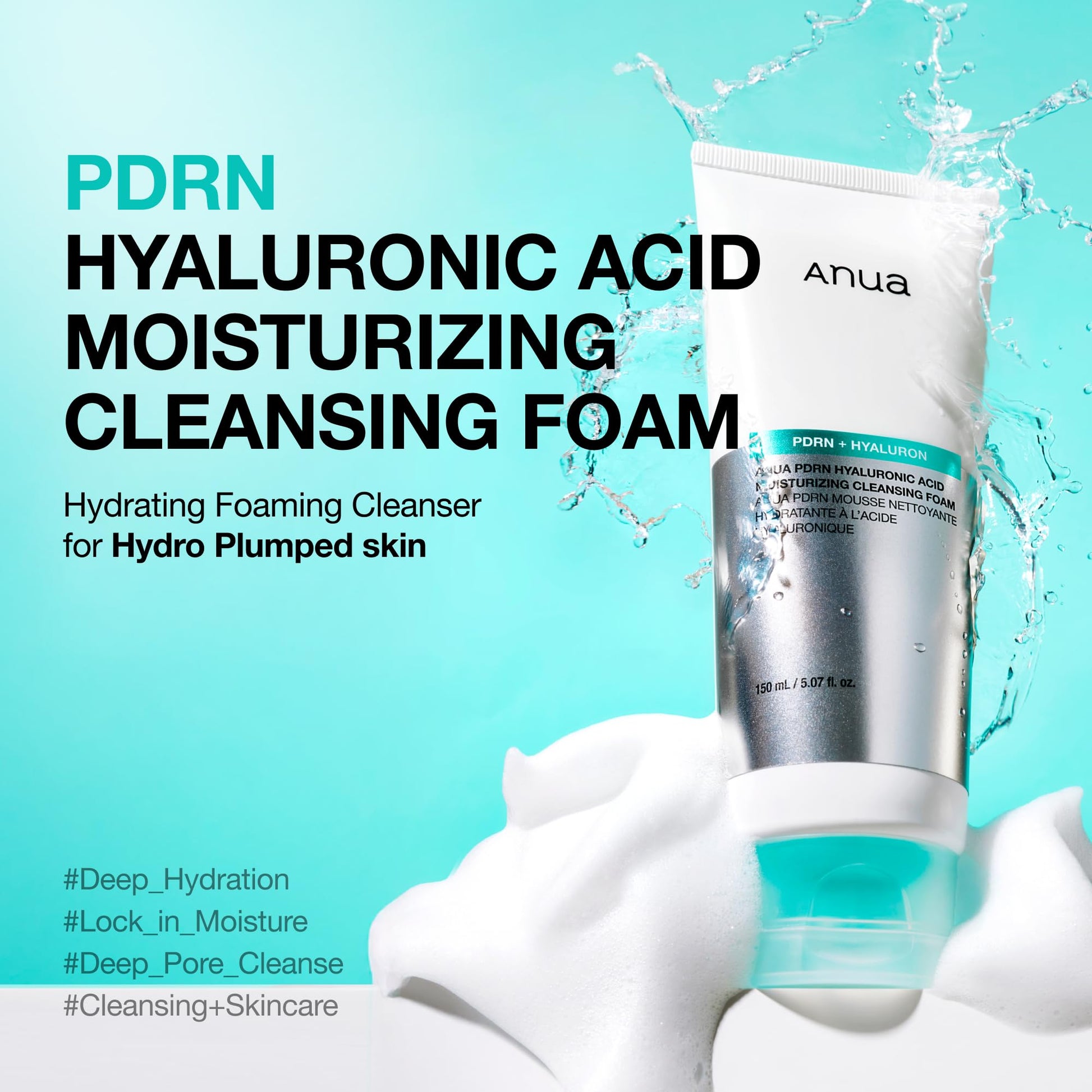 Anua PDRN Hyaluronic Acid Moisturizing Cleansing Foam, Daily Gentle Face Wash for Dry Skin, Salmon