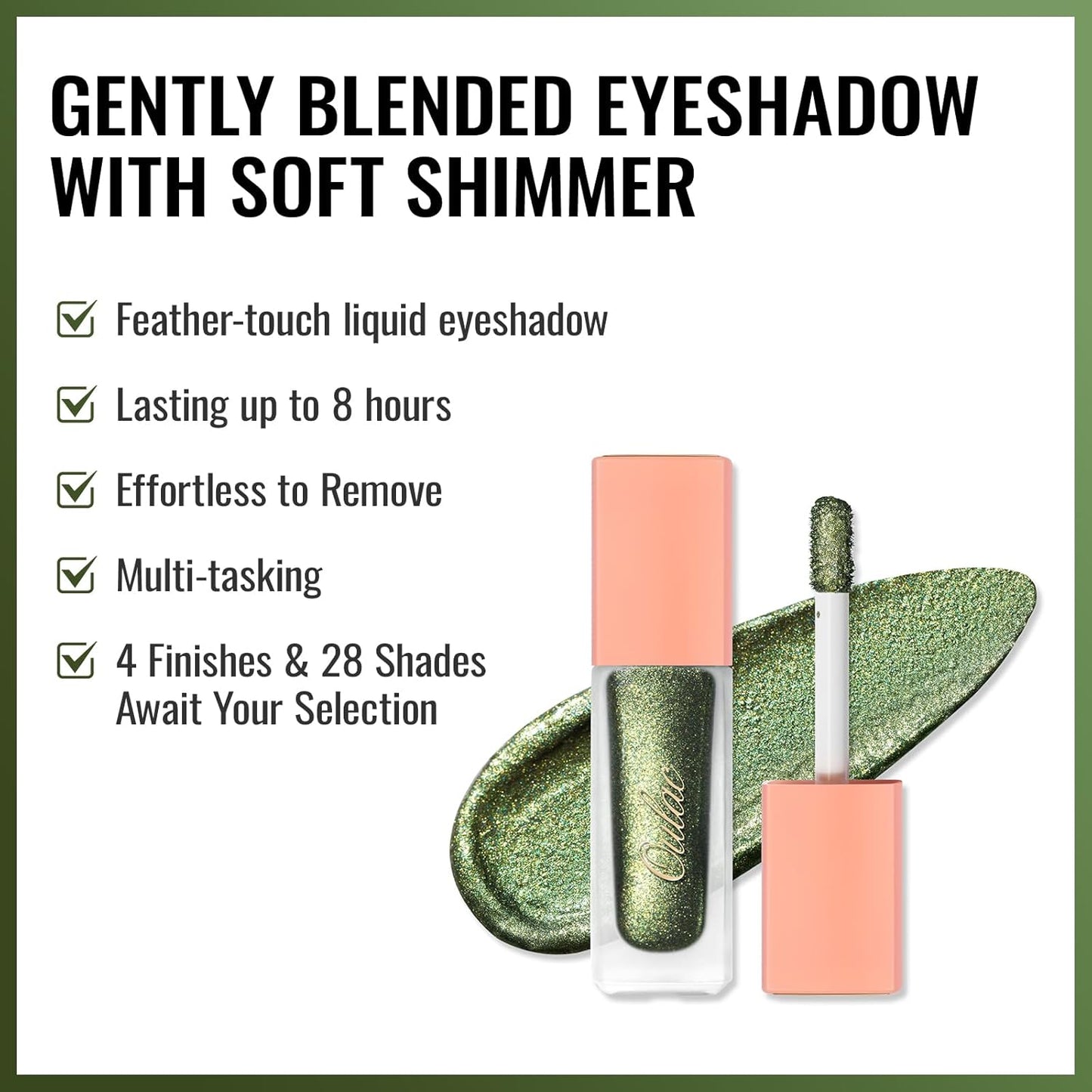 Oulac Green Liquid Glitter Eyeshadow&Eyeliner–Smooth Shimmer Eye Makeup with Sparkle Finish,All-Day Wear Lightweight Buildable Formula,Easy to Use Smudge-Proof,Gifts for Women,Vegan 5.4g (20)