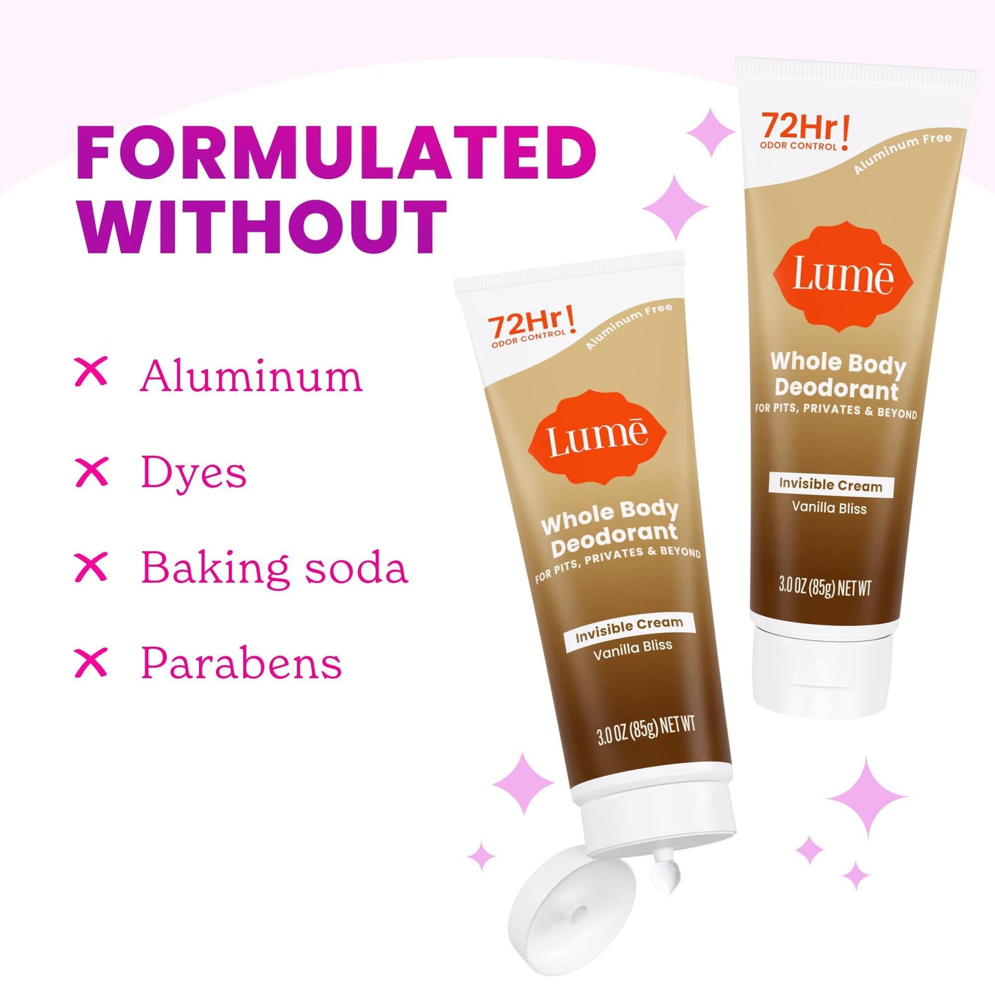 Lume Whole Body Deodorant - Invisible Cream Tube - 72 Hour Odor Control - Doctor Developed