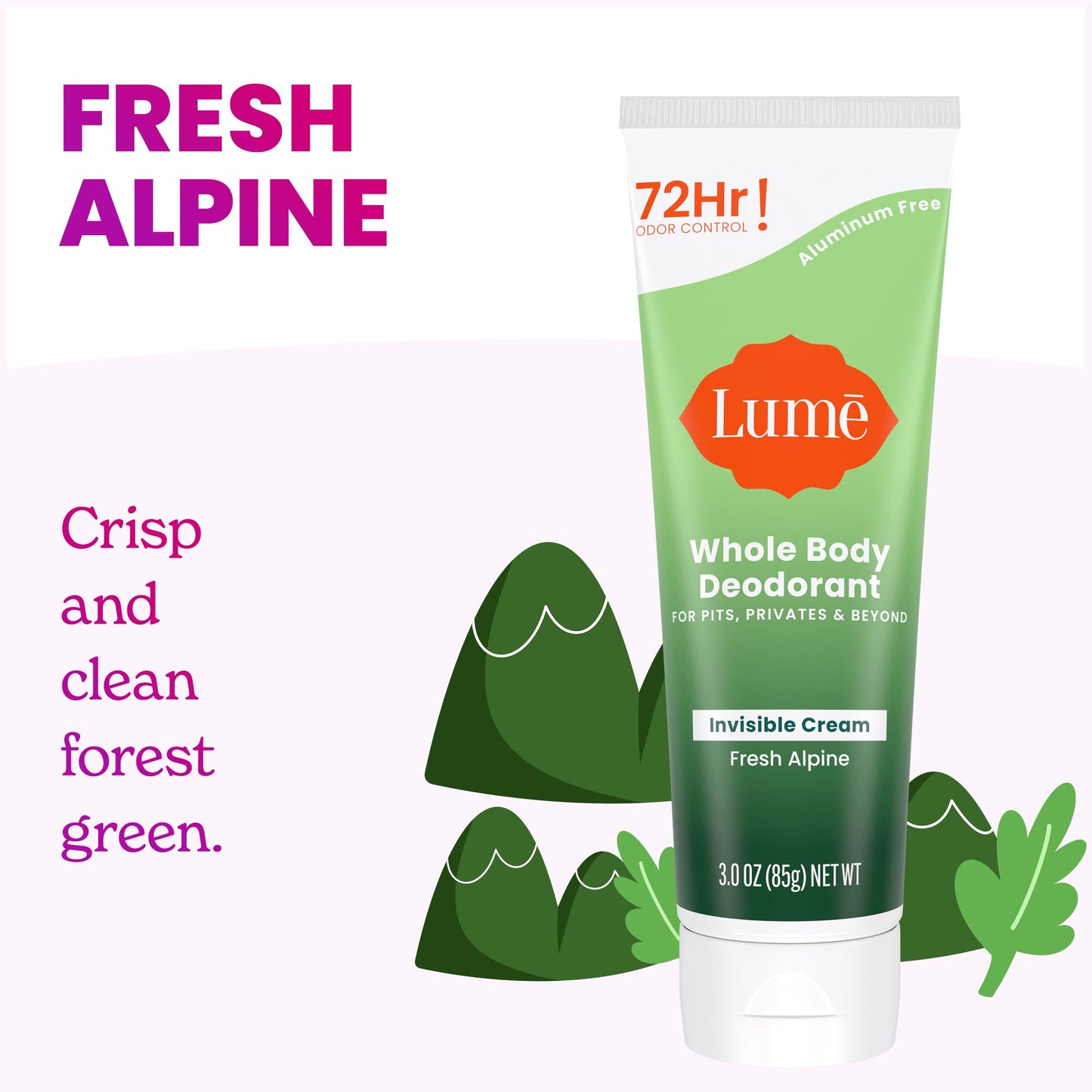 Lume Whole Body Deodorant - Cream Tube - 3 oz, 2 pk (Fresh Alpine)