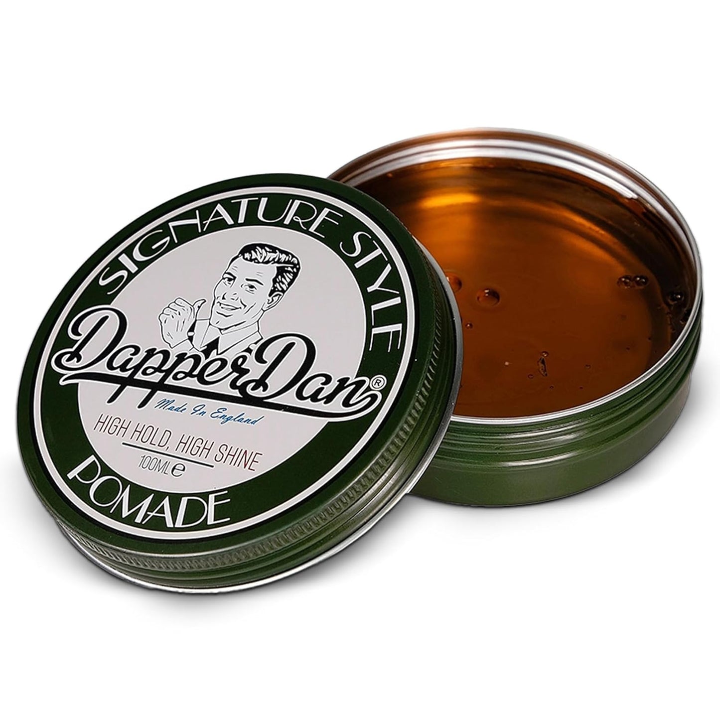 Dapper Dan Signature Pomade, High Shine and Hold for Classic Styles, Water Based for All Hair Types, Bergamot and Leather Fragrance, 100ml