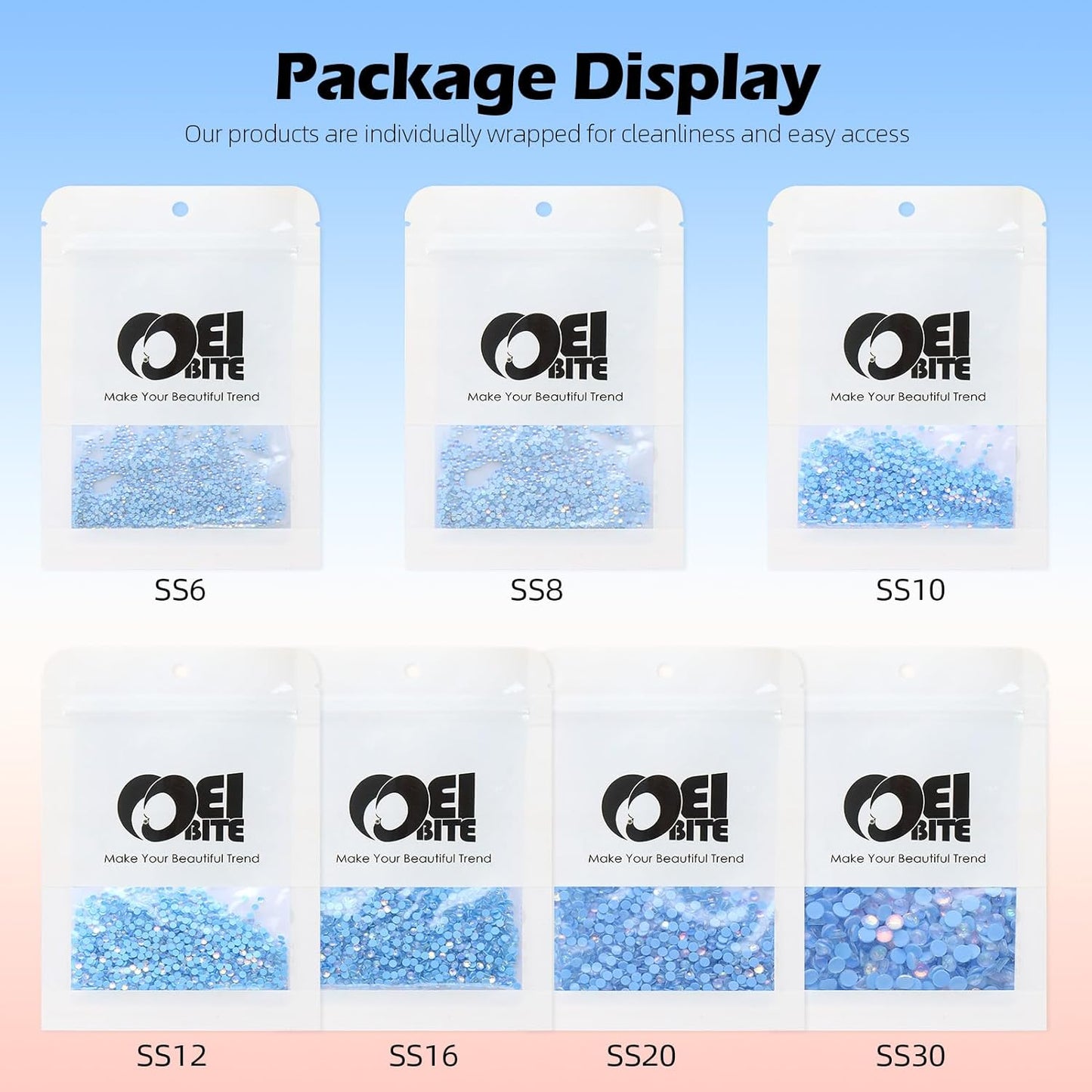 F Light Blue Flatback Rhinestones, Glass Rhinestones for Nail Art and Craft, Glue Fix, Loose Crystal Gemstones(F Light Blue, SS6, 1440pcs, 1.9-2.0mm)