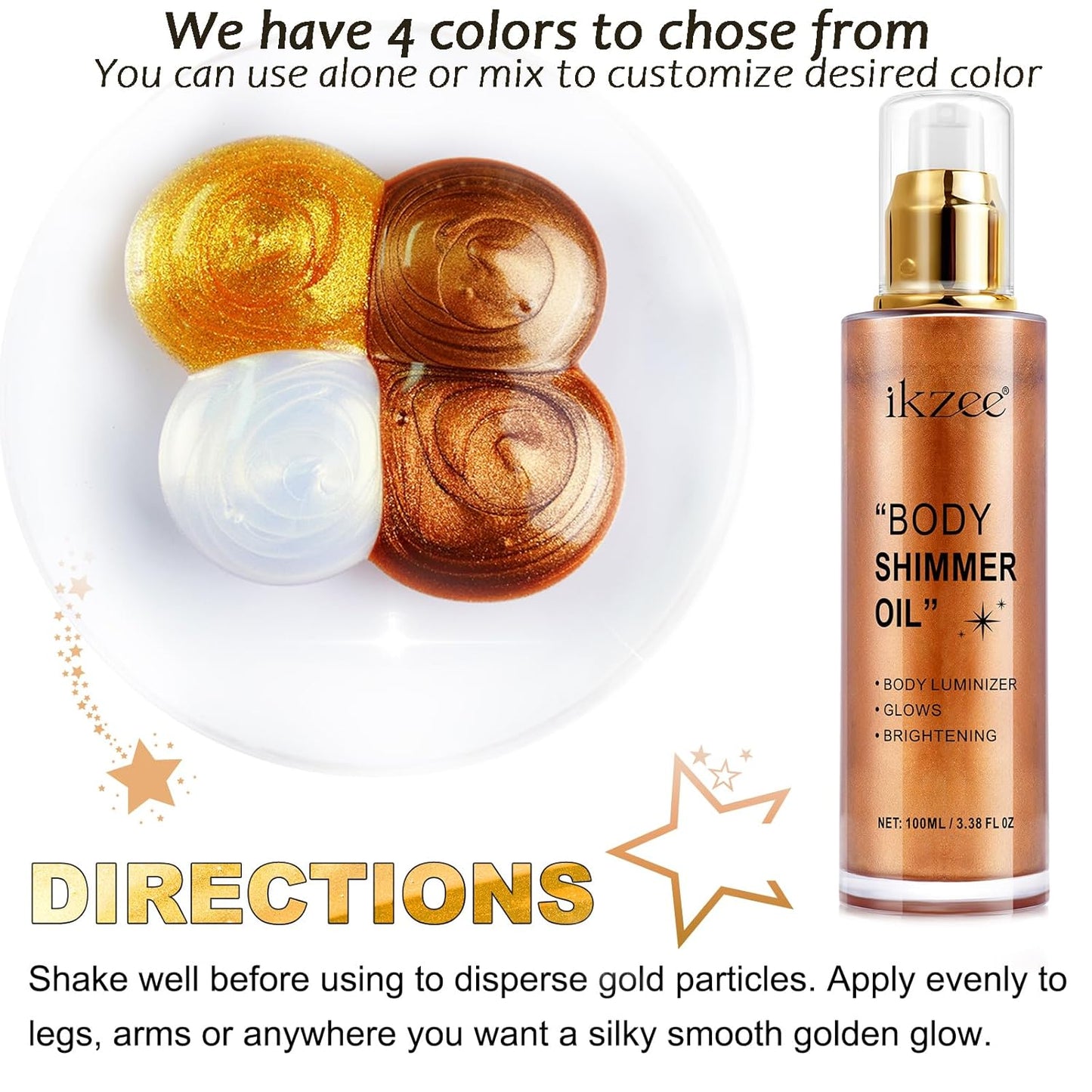 Body Shimmer Oil 100ml, Long Lasting Moisturizing Face & Body Luminizer, Waterproof Liquid Illuminator, Shimmer Glitter Oil Highlighter (#04 Golden Brown)