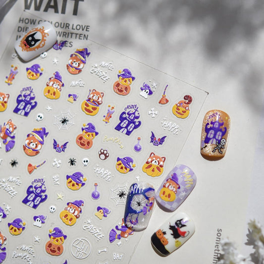5D Embossed Halloween Nail Stickers Cute Pumpkin Self-Adhesive Nail Art Pegatinas Uñas with Ghost
