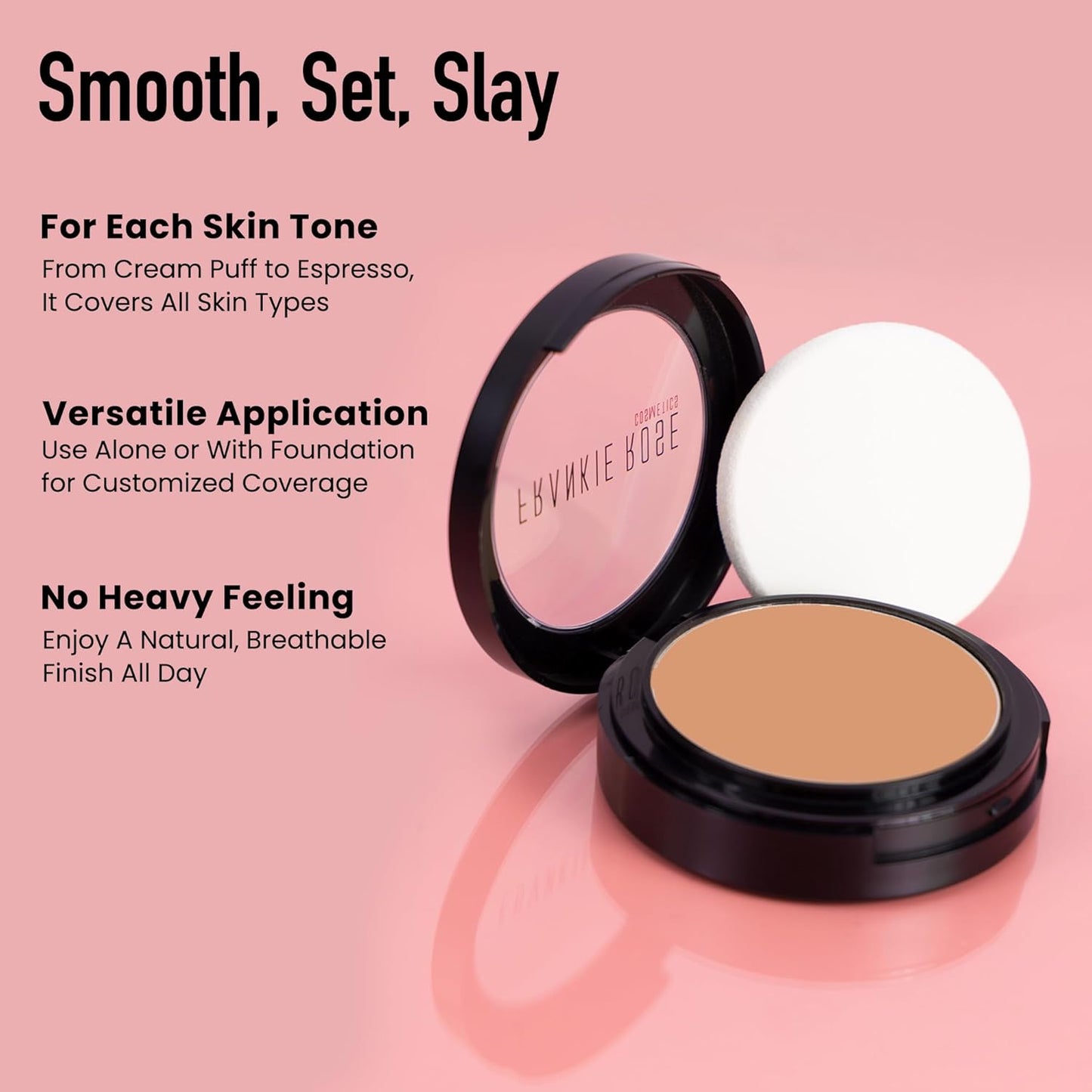 Frankie Rose Cosmetics Powder Foundation – Full Coverage Face Powder For Pores & Imperfections, Evens Out Skin Tone & Shine-Control | 58 Grams (Honey)