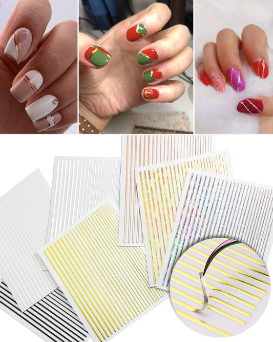 7 Sheets Nail Striping Tape Metallic Lines French Tip Manicure Strip Adhesive Holographic Foil