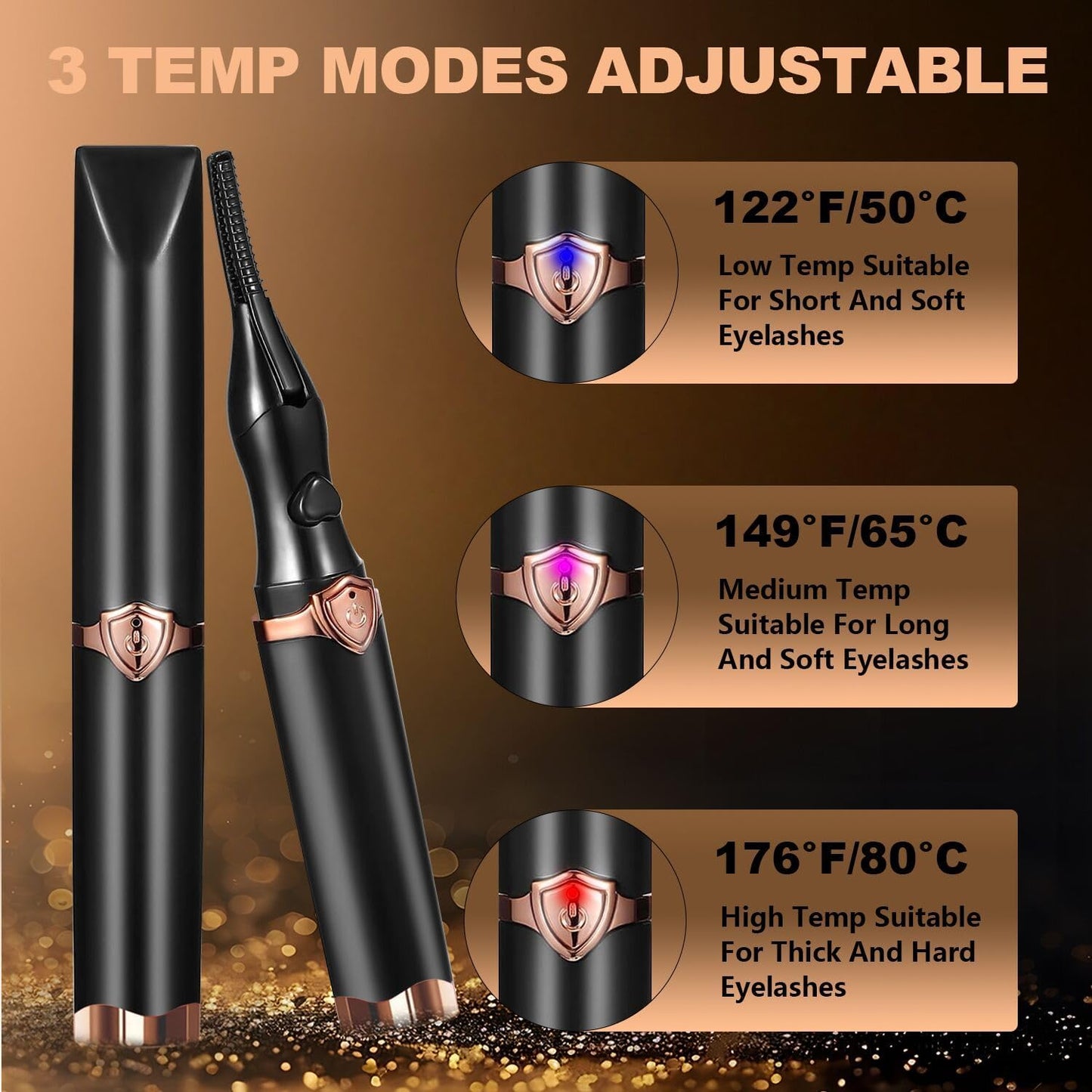 Heated Eyelash Curler, 2-in-1 Clip-Type Design, 3 Temperature Modes, USB Rechargeable Electric lash Curler, Natural Curling 24H Long-Lasting Curl, Gift for Women & Girls, Black A