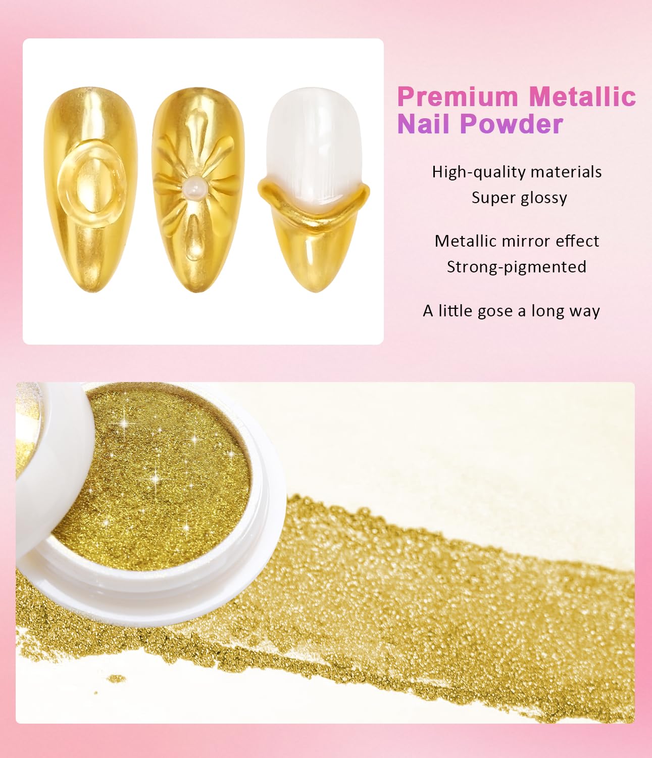 3D Nail Gel - Rose Gold Chrome Nail Powder 15g Clear 3D Sculpting Gel Non-Sticky Hand Hard Gel Carving Gel with Laser Copper Chrome Powder for Nail Art Home DIY