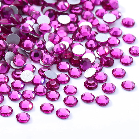 Fuchsia Flatback Rhinestones, Glass Rhinestones for Nail Art and Craft, Glue Fix, Loose Crystal