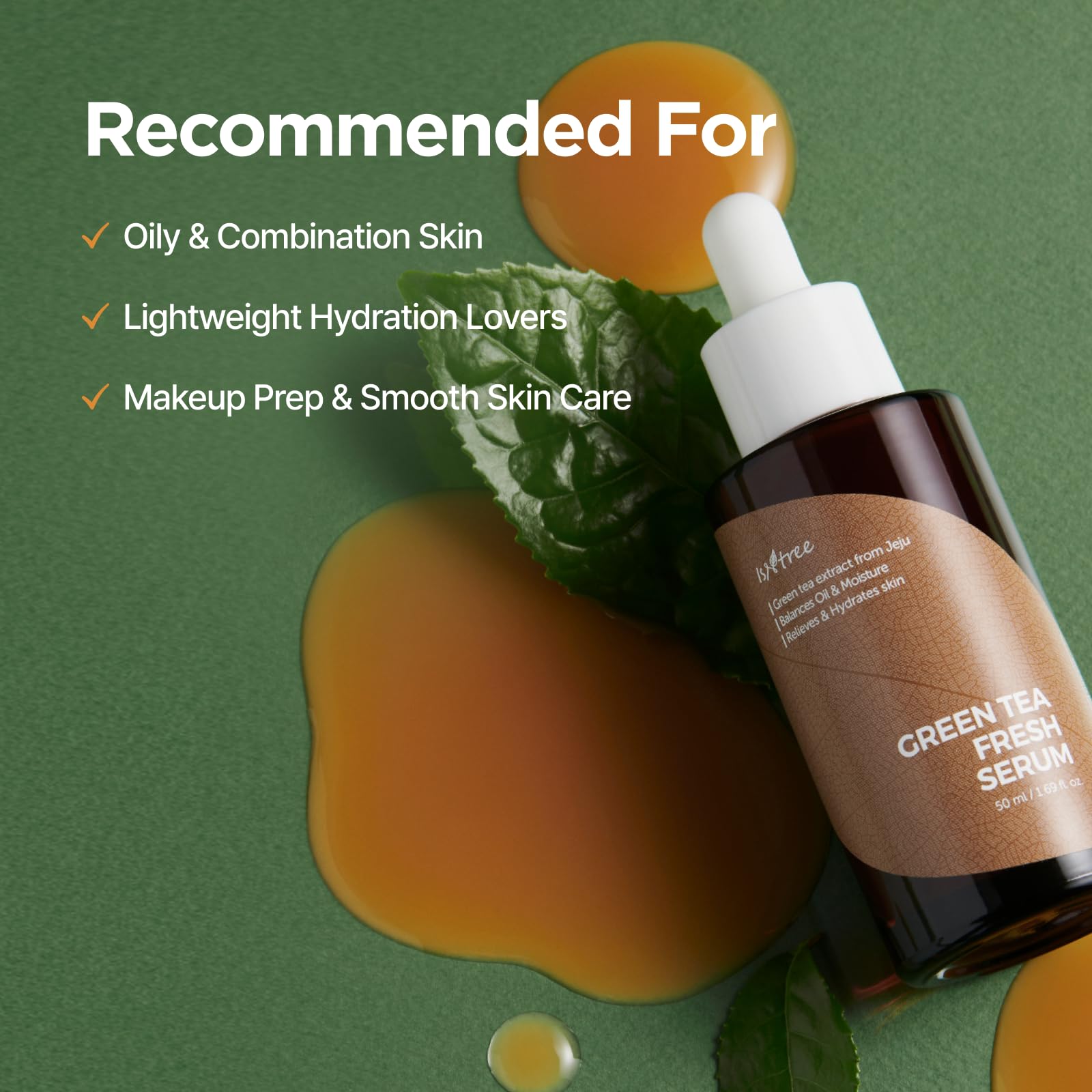 ISNTREE Green Tea Fresh Serum 50ml, 1.69 fl oz | Jeju Green Tea Extract | Controls Excessive Sebum