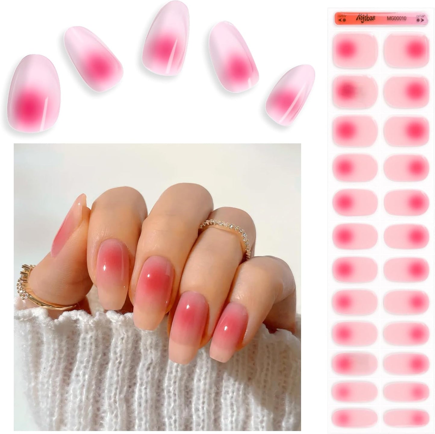 60% Semi-Cured Gel Nail Strips Kit (champagne blush) – Long Lasting, Easy to Apply Premium Gel Strips Set, 24 pcs, Includes 2 Prep Pads, Nail File, Cuticle Stick