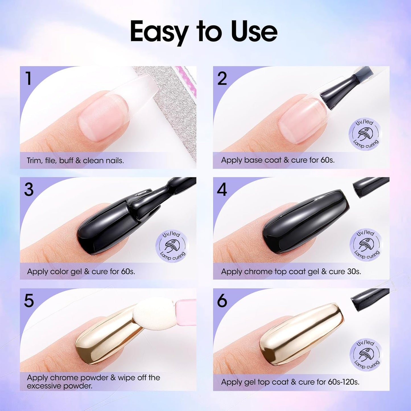 GELLEN 18ml Gel Top Coat for Chrome Nail Powder, No Wipe Clear Top Coat Polish, High Glossy Mirror Effect, UV Light Needed, Long Lasting Soak off, for Metallic Gel, Nail Art Manicure