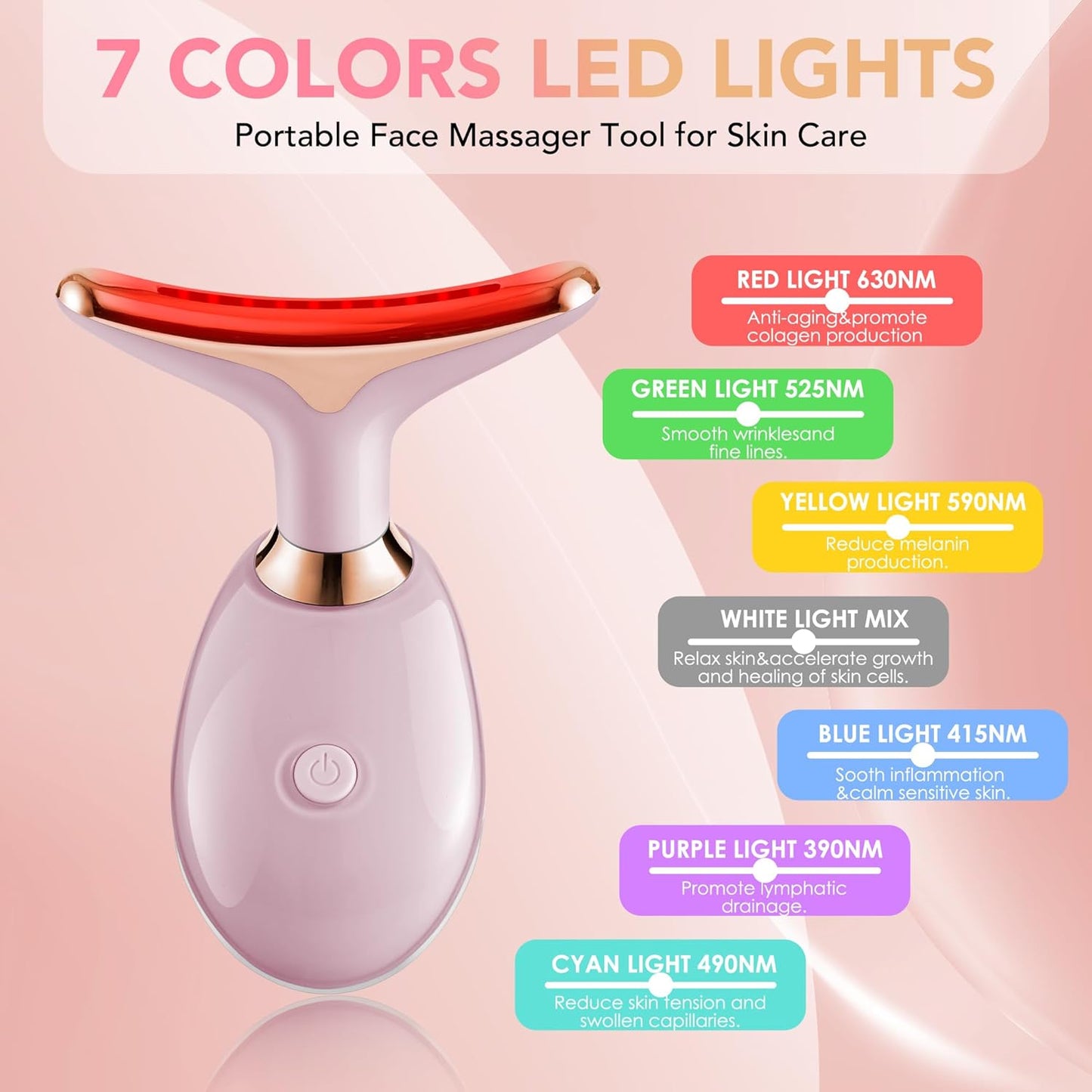 Red-Light-Therapy-for-Face, Facial Massager Wand with 7 Color - Birthday, Christmas, Mothers Day, Valentines Day, Self Care Gifts for Her Women Mom Best Friend Wife Teacher (Rose Gold)